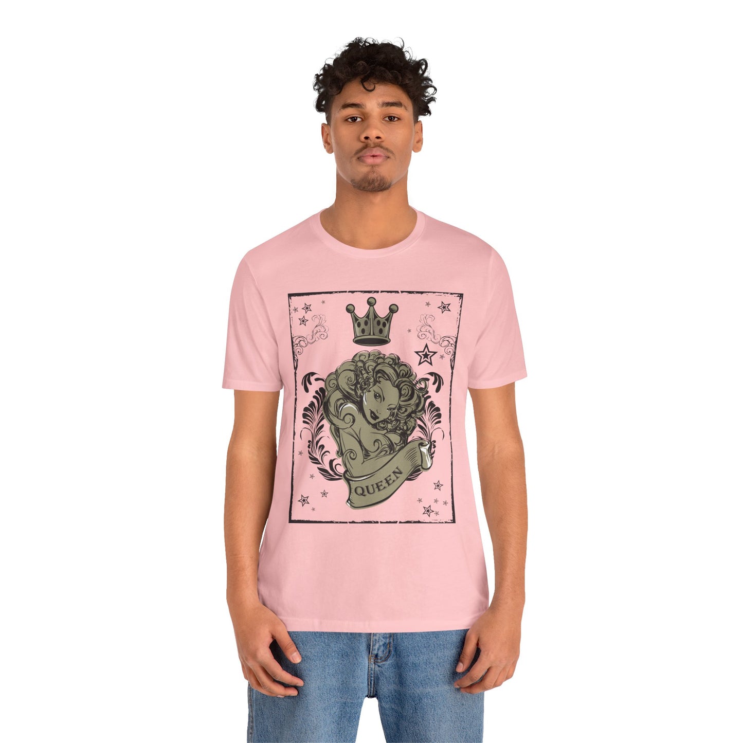 Crown Face Portrait Graphic Tee Vintage Floral Illustration Rock Band T-Shirt