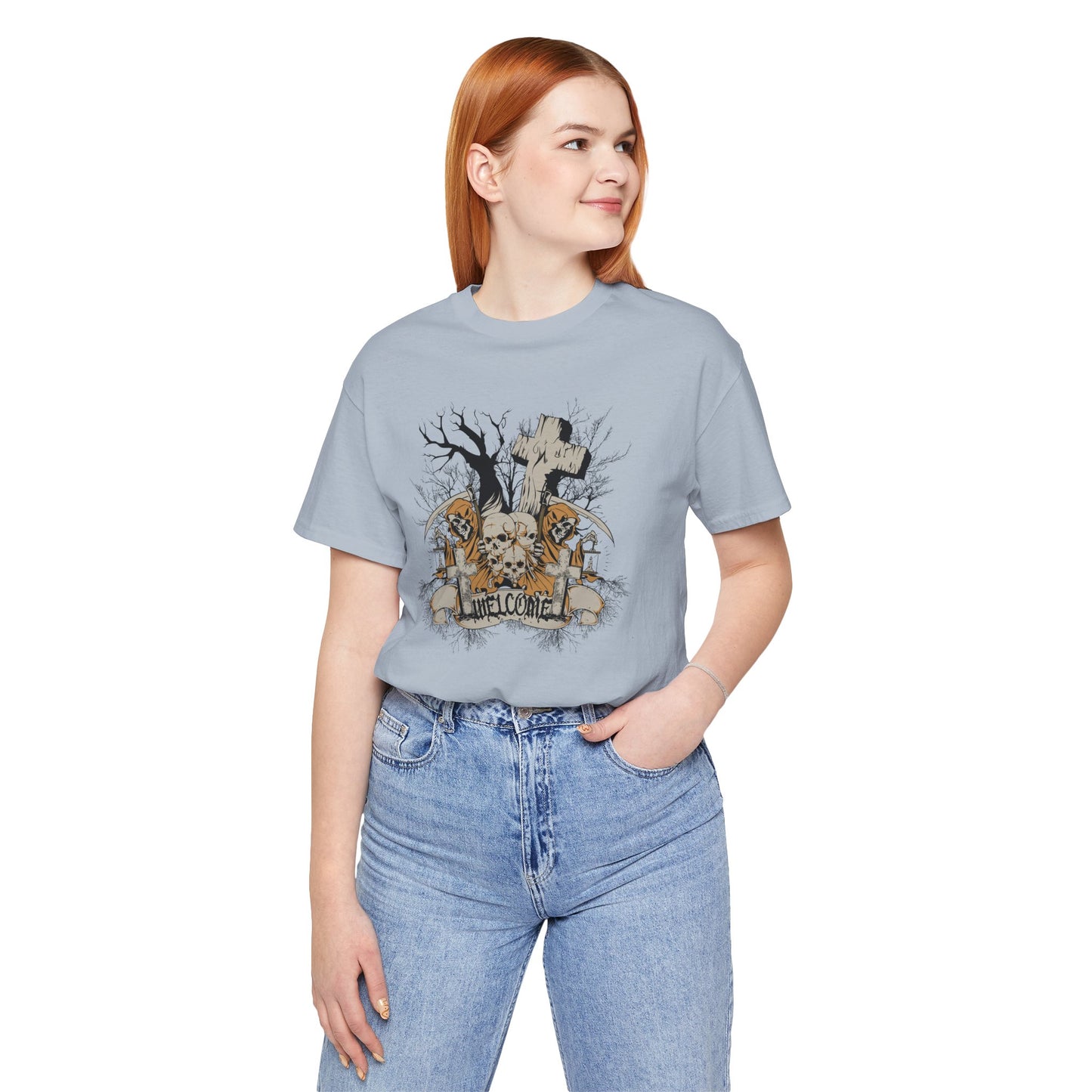 Skull Halloween Graphic Design Unisex Cotton T-Shirt Art-50