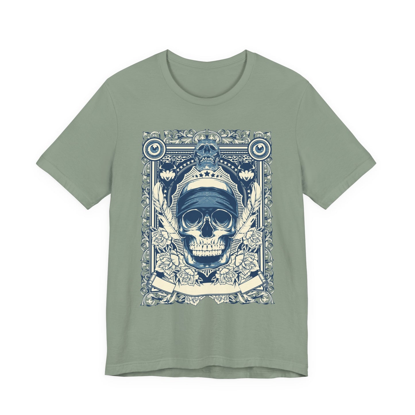 Skull Crown Graphic Tee Vintage Ornate Skull Illustration Rock Band T-Shirt