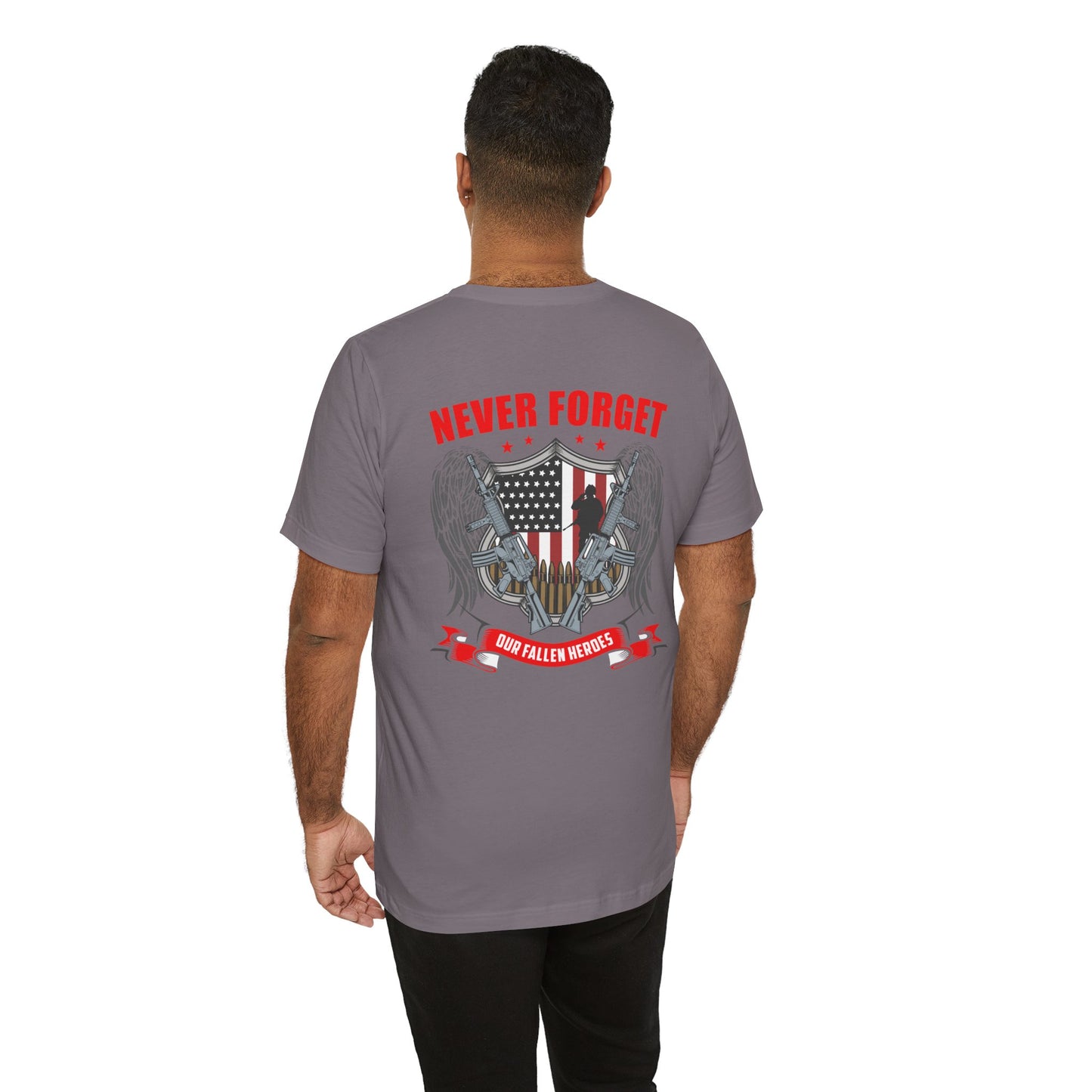 Never Forget Our Fallen Heroes T-Shirt American Flag Shield Eagles Unisex Cotton v39