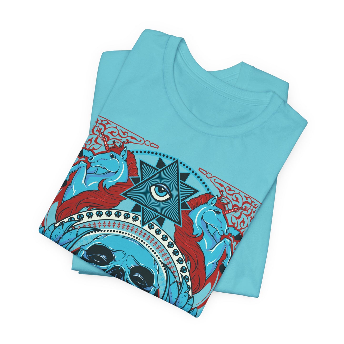 All-Seeing Skull Illustration Tee Winged Skull Third Eye Roses T-Shirt