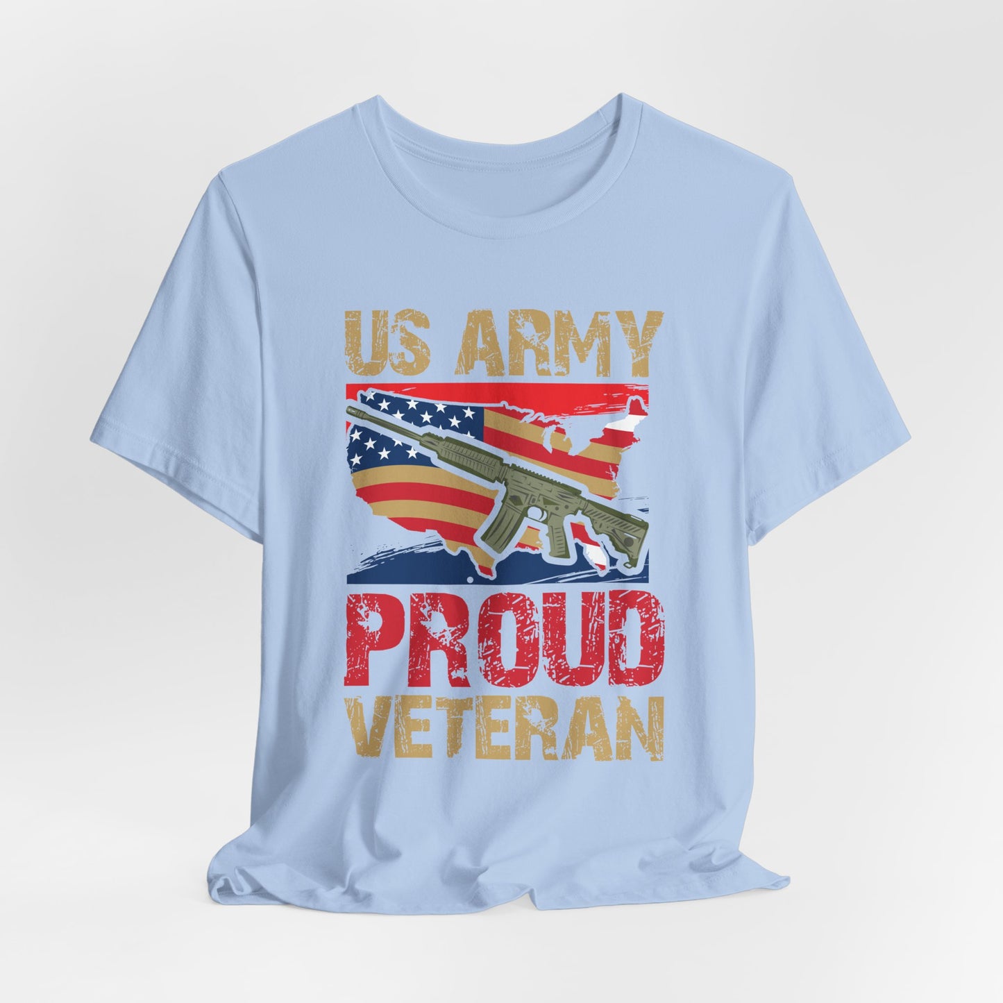 US Army Proud Veteran T-Shirt American Flag Rifle Military Unisex Cotton Tee v17