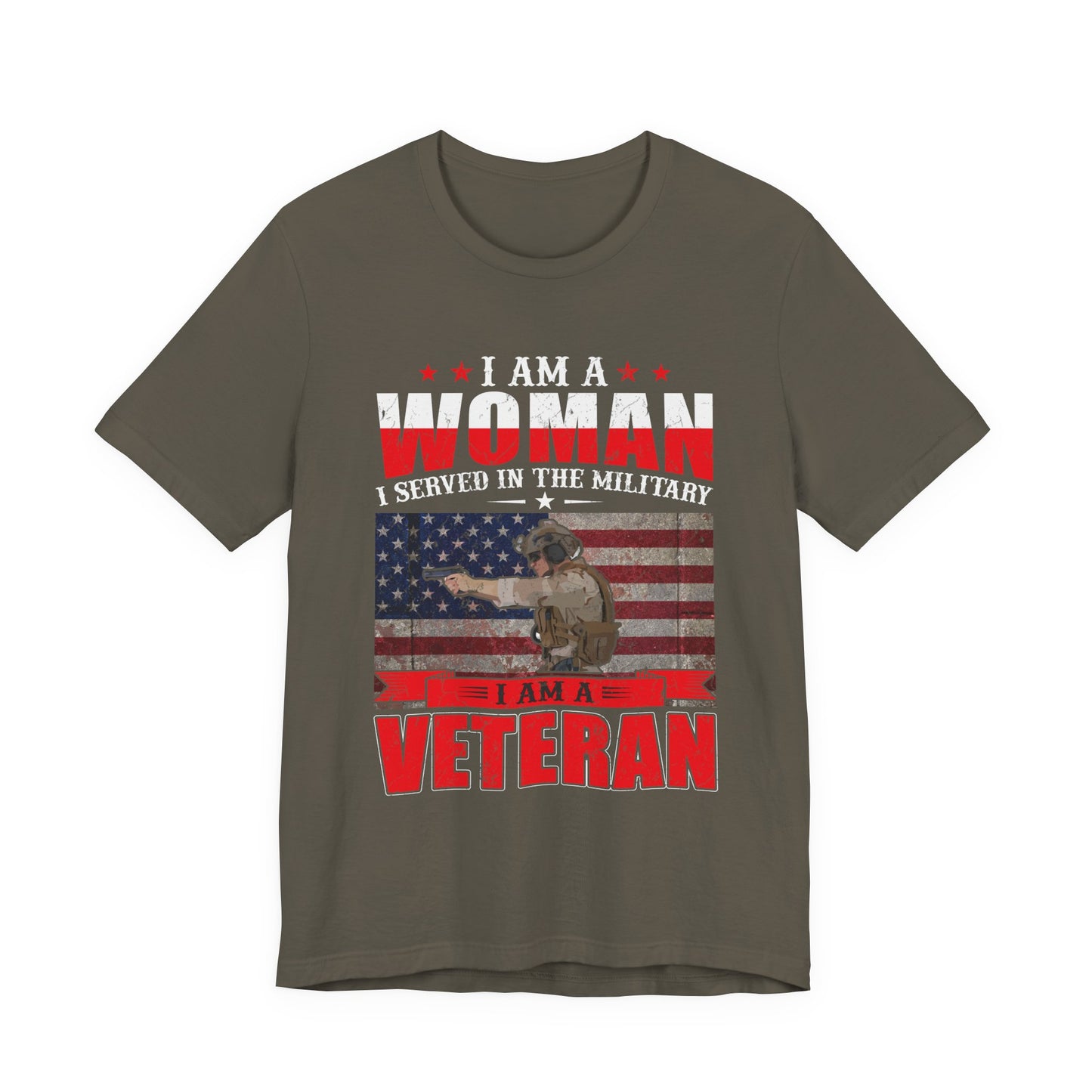 I Am A Woman I Served In The Military Veteran T-Shirt American Flag Unisex Cotton v27