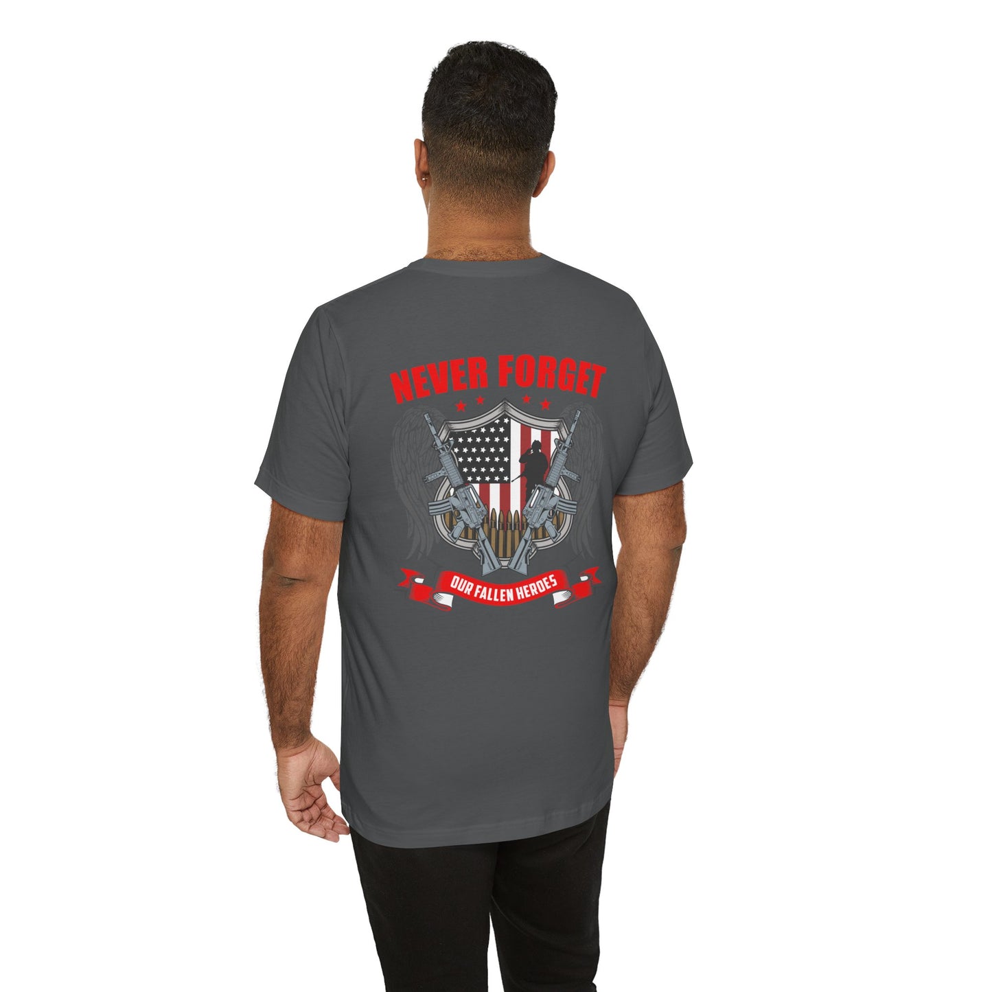 Never Forget Our Fallen Heroes T-Shirt American Flag Shield Eagles Unisex Cotton v39