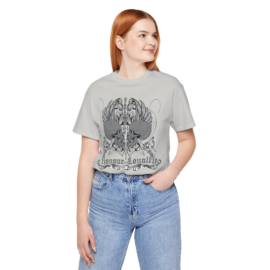 Honor Loyalty crest tee Gothic heraldry skulls wings emblem Art-48