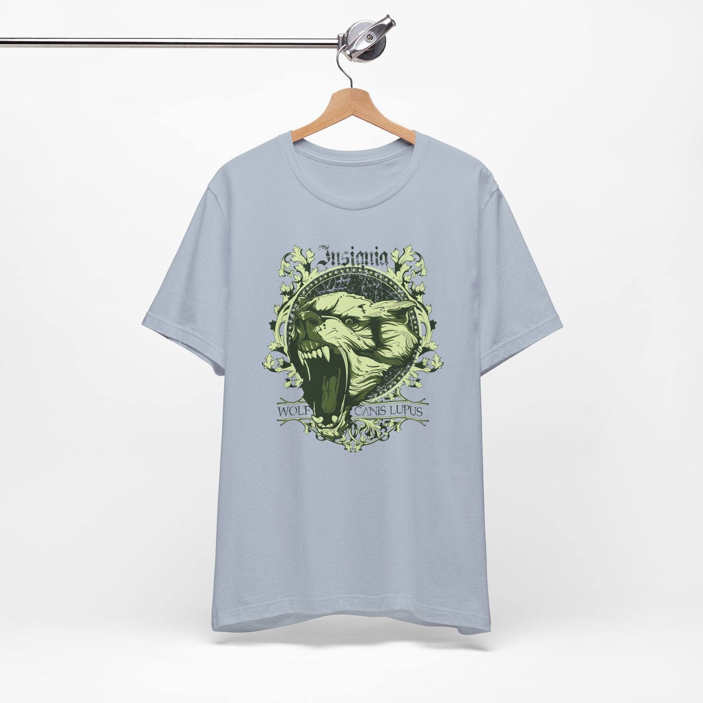 Howling Wolf Skull Tee Gothic Vintage Crest, Green Graphic Shirt Art-54