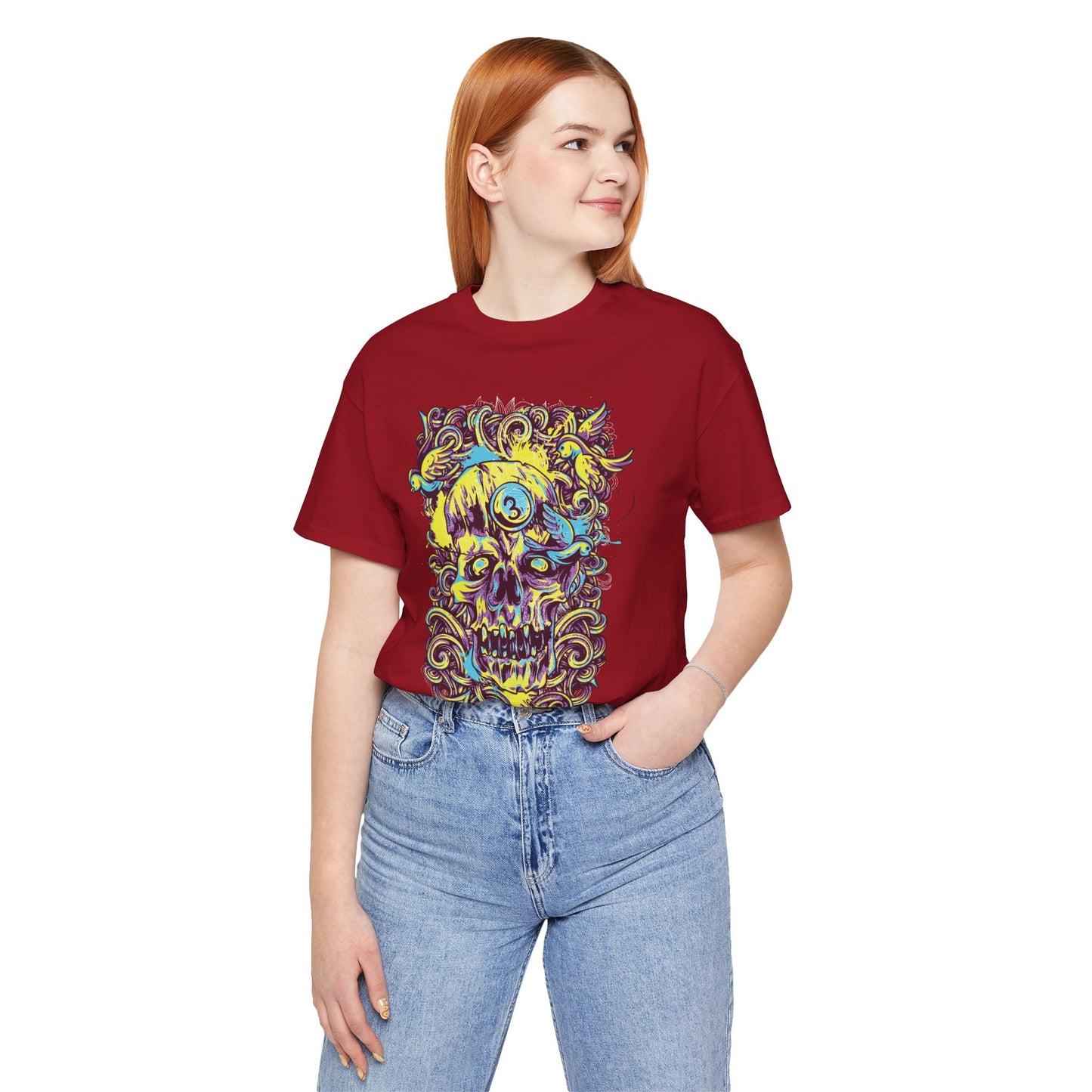 Colorful Skull Illustration Graphic Unisex Cotton T-Shirt r41