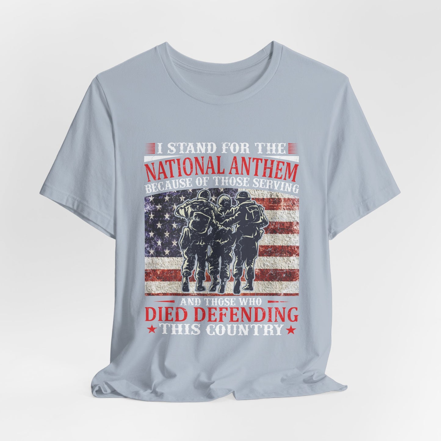 I Stand For The National Anthem military tribute T-Shirt American flag soldiers Unisex Cotton v36