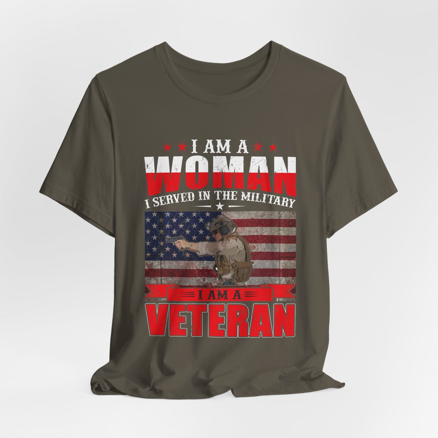 I Am A Woman I Served In The Military Veteran T-Shirt American Flag Unisex Cotton v27