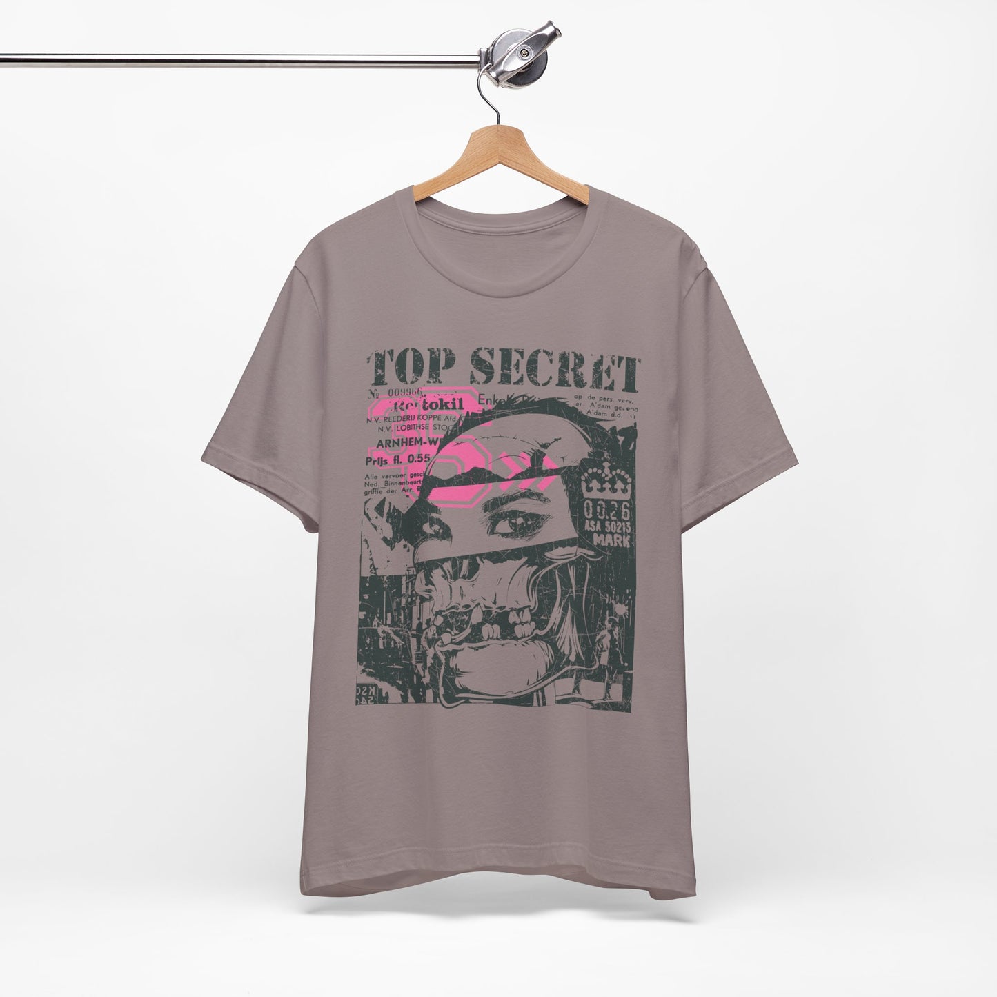 Top Secret Skull Face Tee Grunge Graphic T-Shirt Retro Collage A-6
