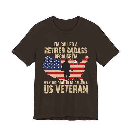 Retired Badass US Veteran T-Shirt American Flag Silhouette Unisex Cotton v22