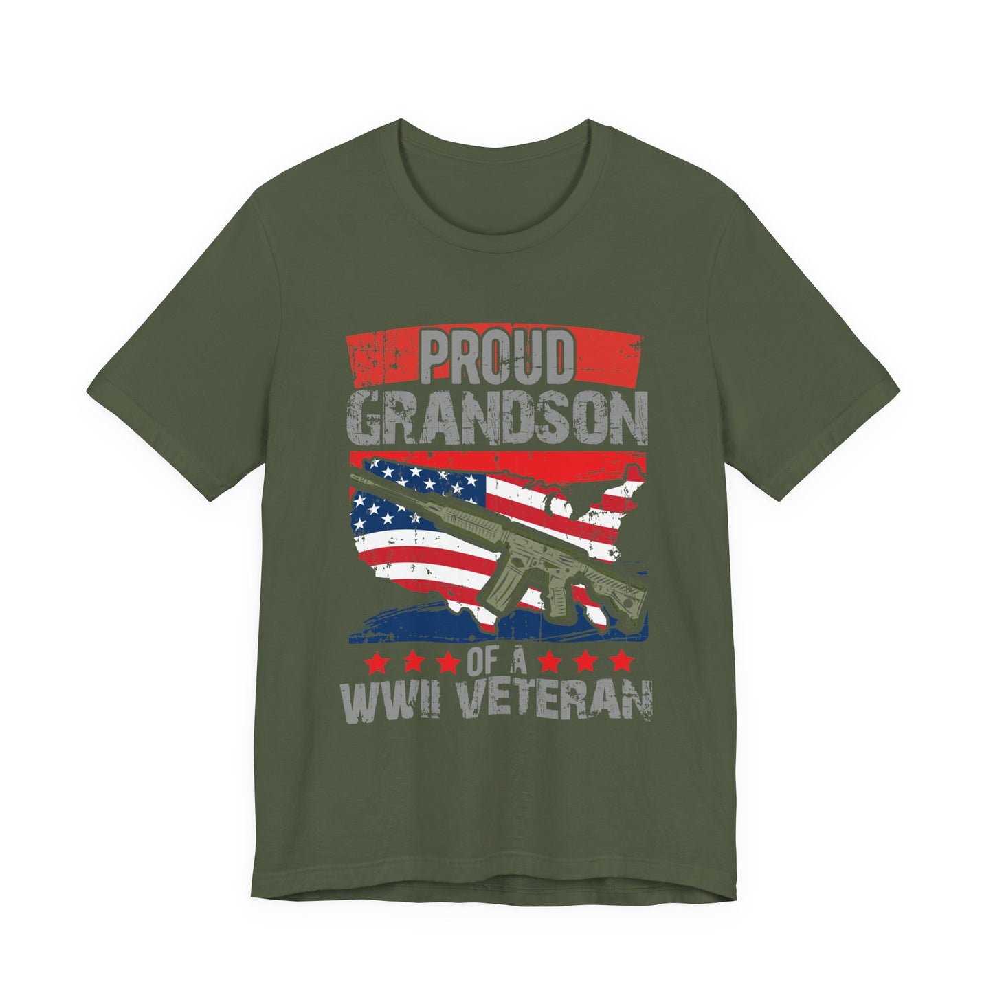 Proud Grandson of a WWII Veteran T-Shirt American Flag Rifle Graphic Unisex Cotton v16