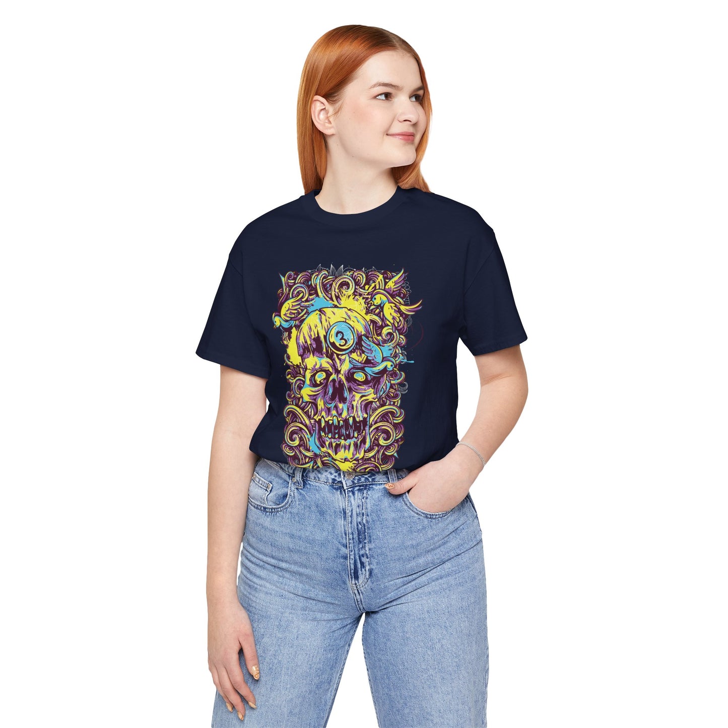 Colorful Skull Illustration Graphic Unisex Cotton T-Shirt r41