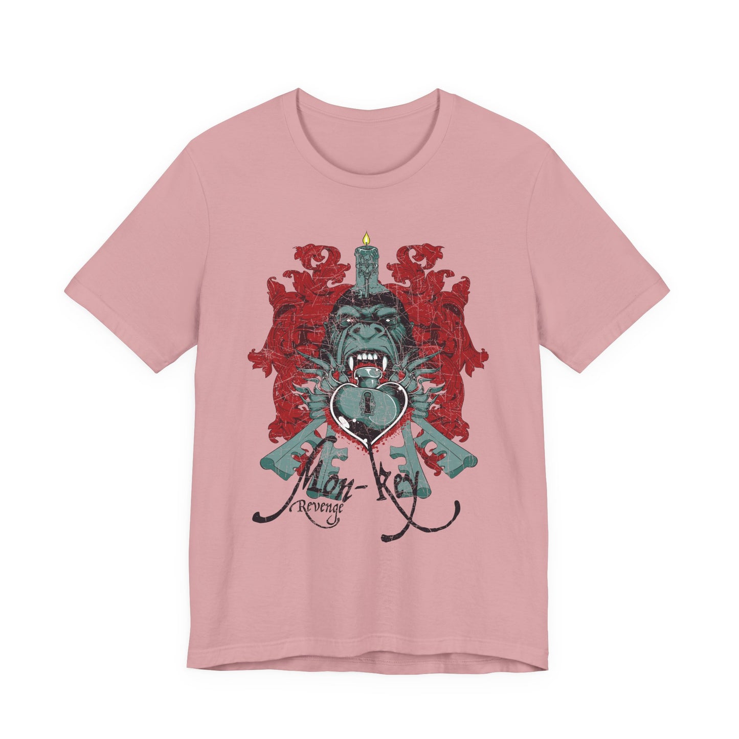 Gorilla Crest with Sword and Heart T-Shirt Heraldic Gothic Design Rock Band T-Shirt