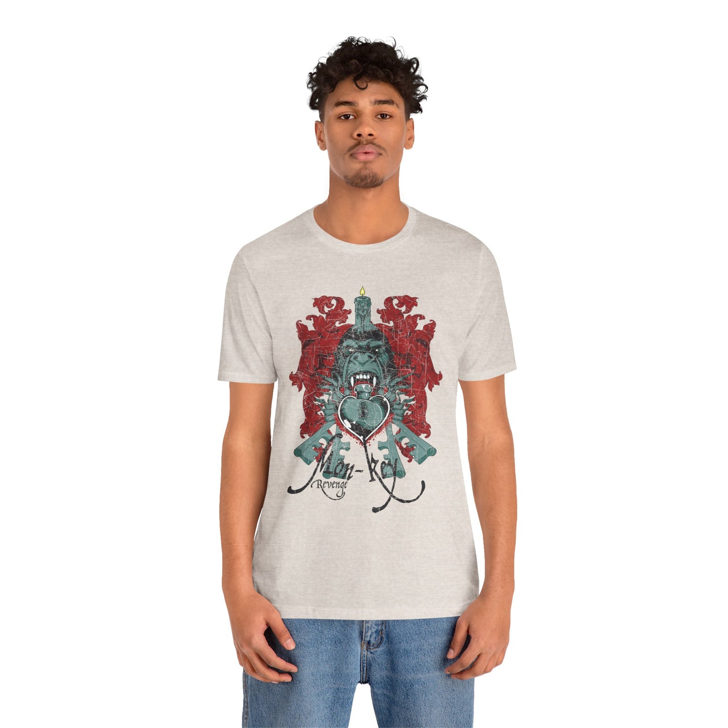 Gorilla Crest with Sword and Heart T-Shirt Heraldic Gothic Design Rock Band T-Shirt