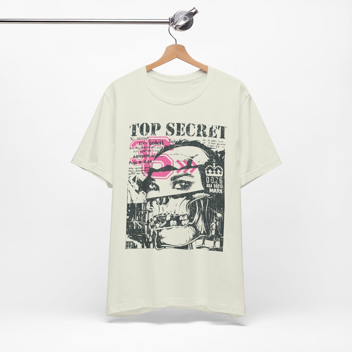 Top Secret Skull Face Tee Grunge Graphic T-Shirt Retro Collage A-6
