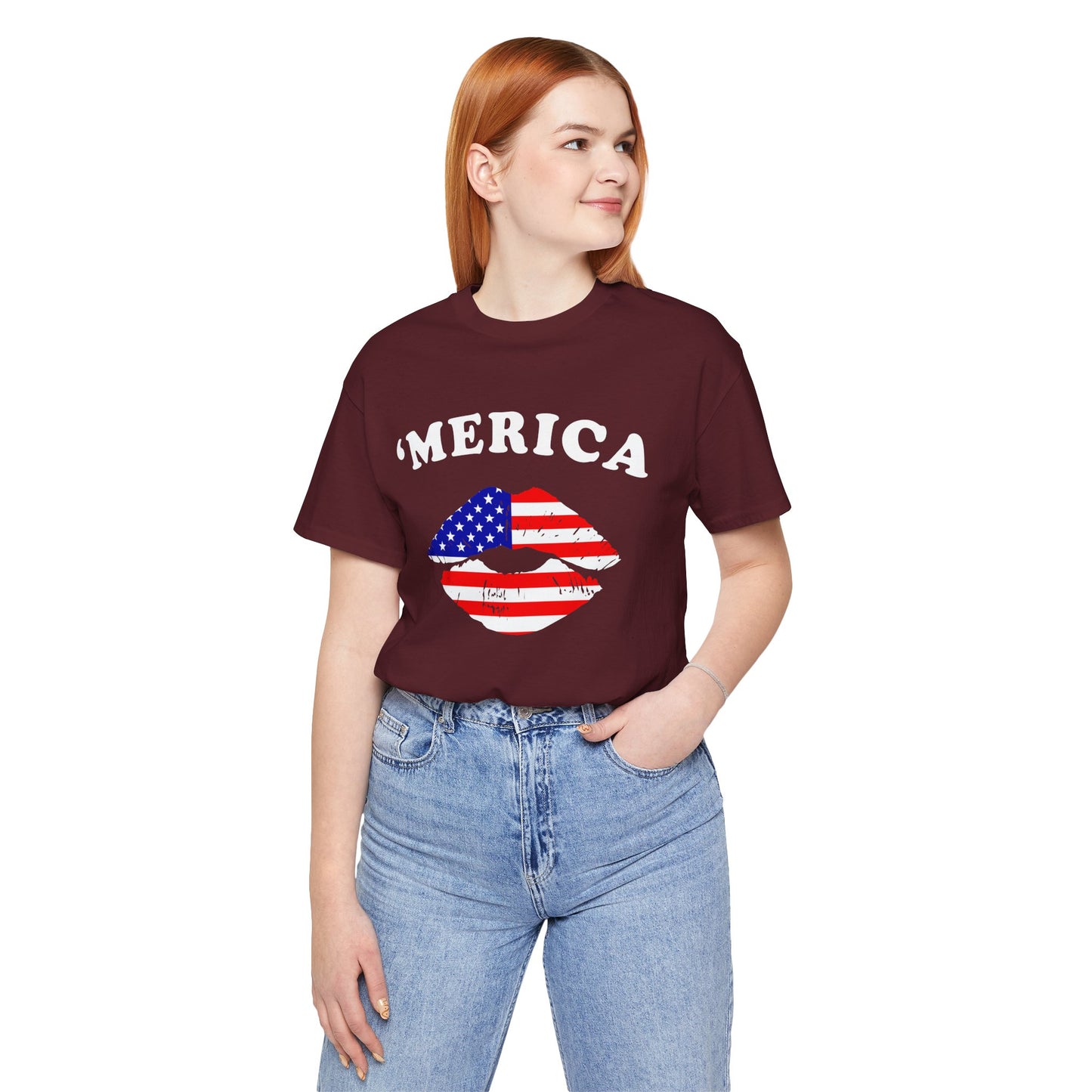 American Flag Lip Graphic Unisex Cotton T-Shirt a9