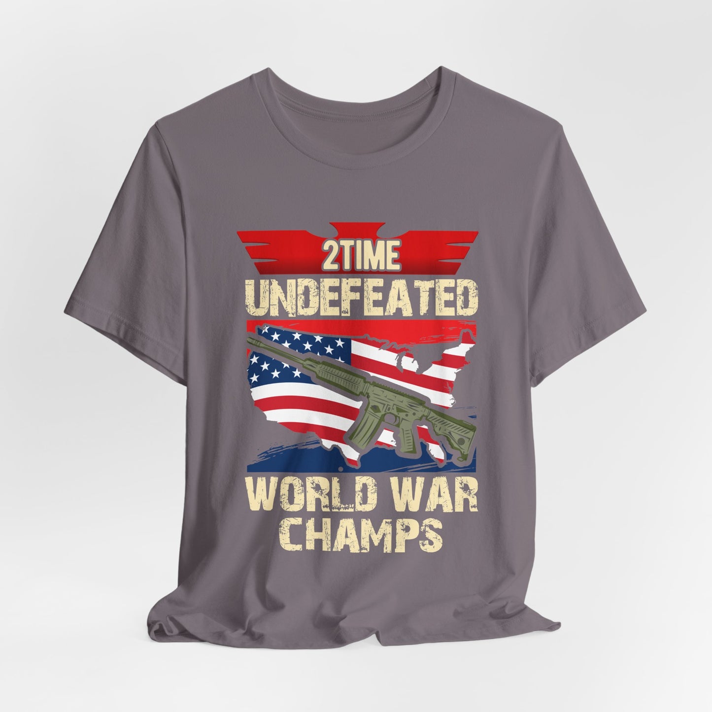 2Time Undefeated World War Champs T-Shirt American Flag Rifle Design Unisex Cotton v15