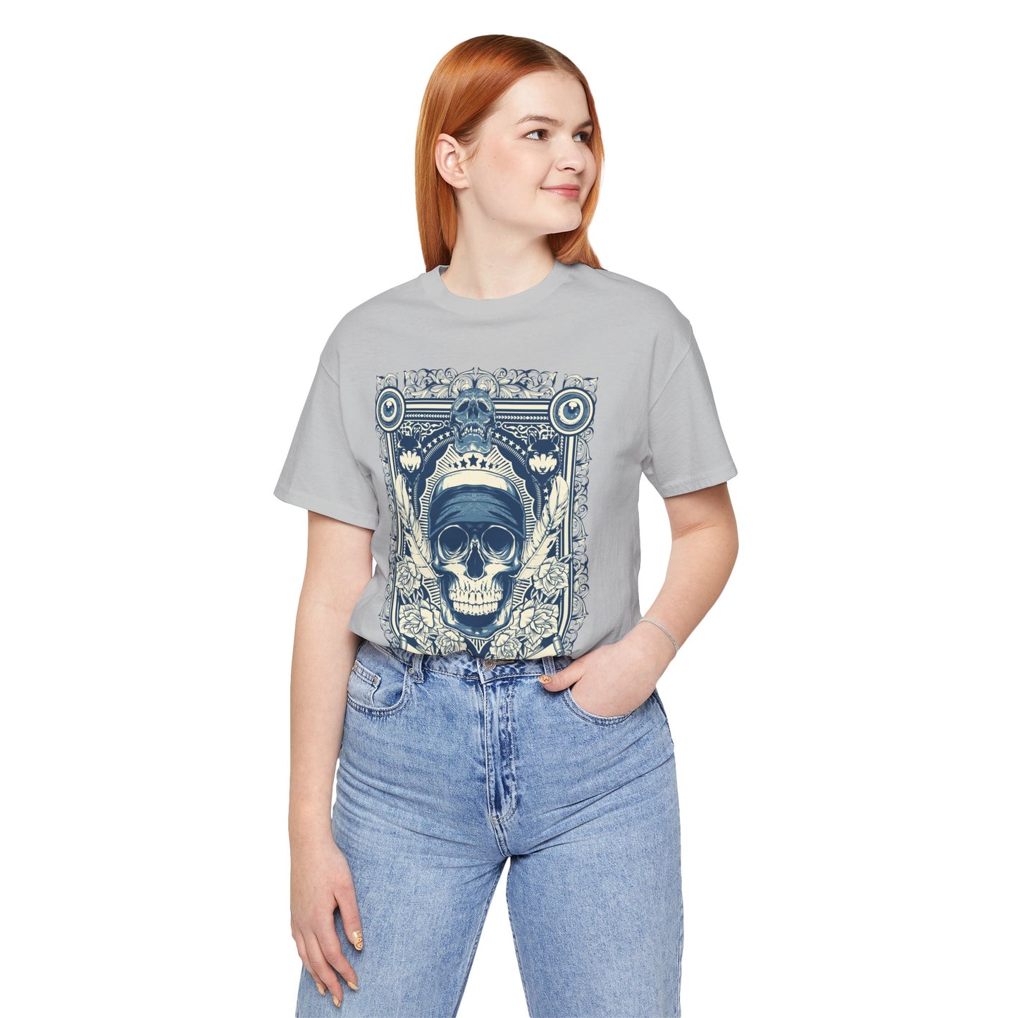 Skull Crown Graphic Tee Vintage Ornate Skull Illustration Rock Band T-Shirt