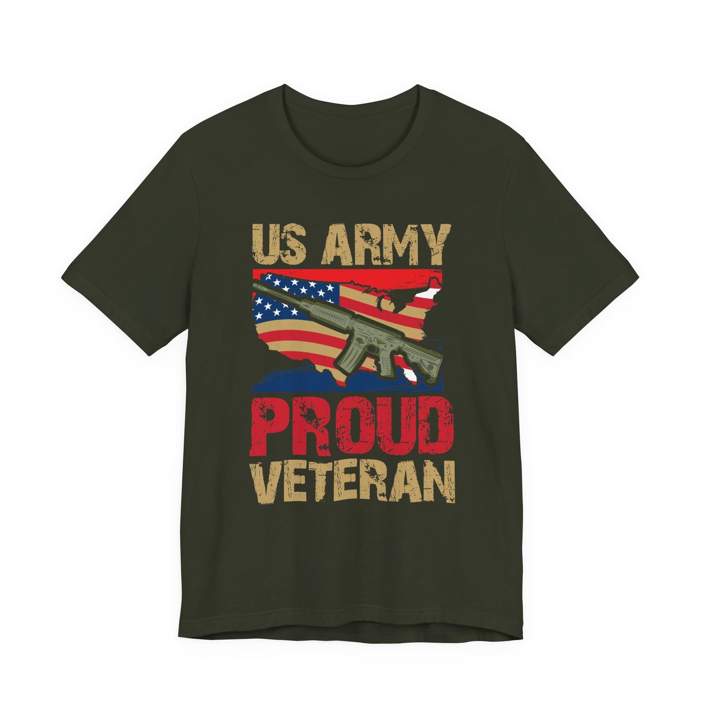 US Army Proud Veteran T-Shirt American Flag Rifle Military Unisex Cotton Tee v17