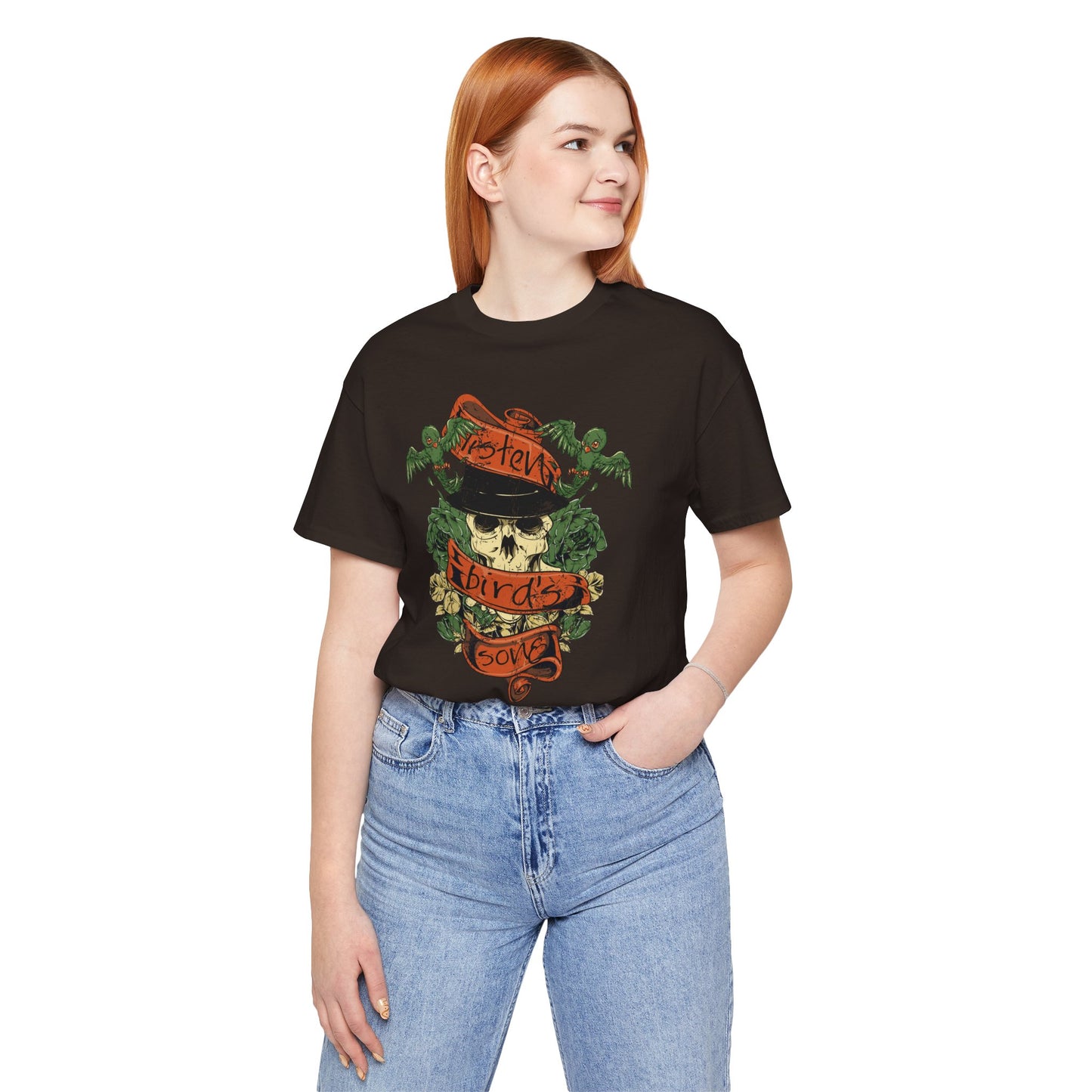 Skull Floral Tattoo Style Graphic Design Unisex Cotton T-Shirt Art-38
