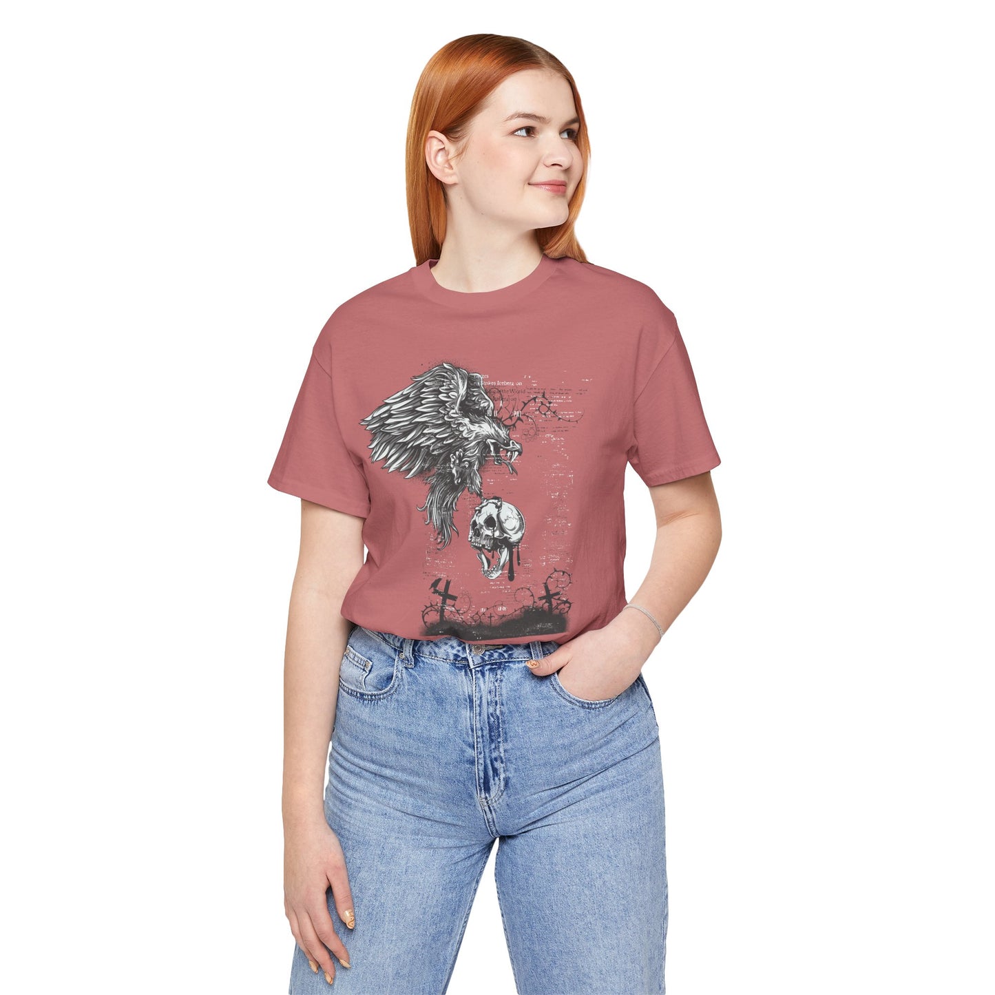 Raven and Skull Illustration Graphic Unisex Cotton T-Shirt r19