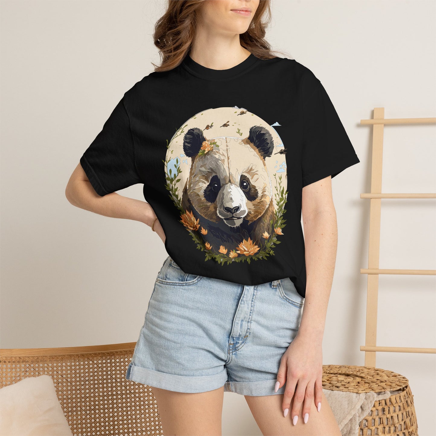 Panda Portrait T-Shirt Unisex Cotton Floral Meadow Circle Animal Art Tee p9