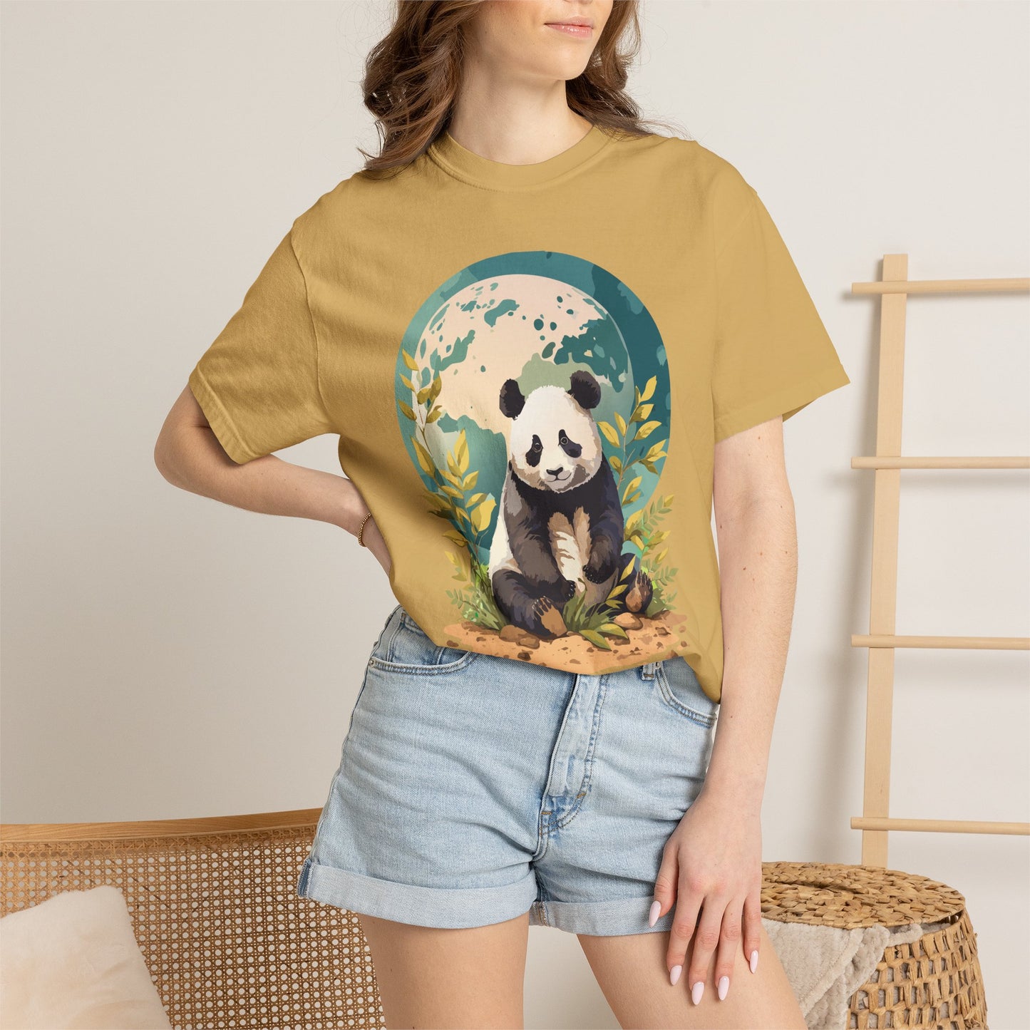 Panda Portrait T-Shirt Unisex Cotton Floral Chinese Graphic Circle Animal Art Tee pp6