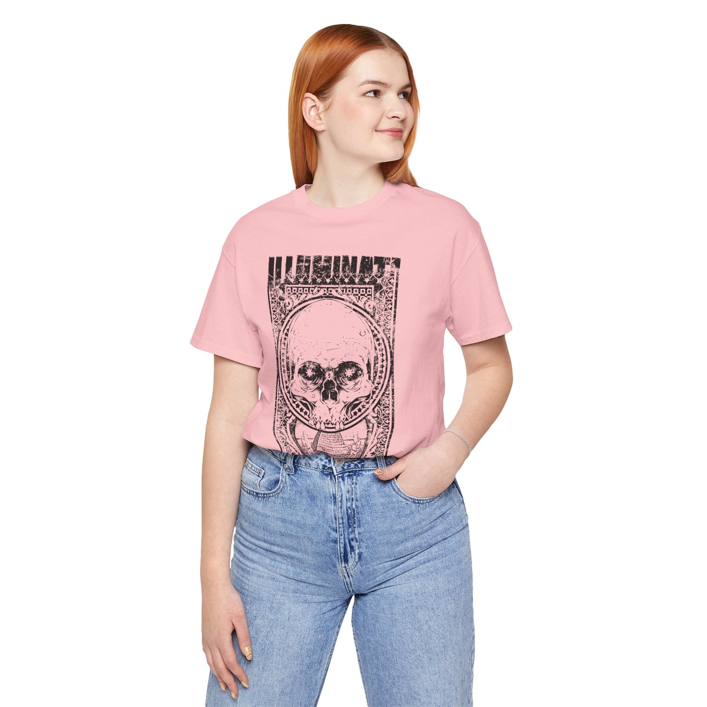 Skull Circle Graphic T-Shirt Vintage Etching Illustration Art Design Tee A-9