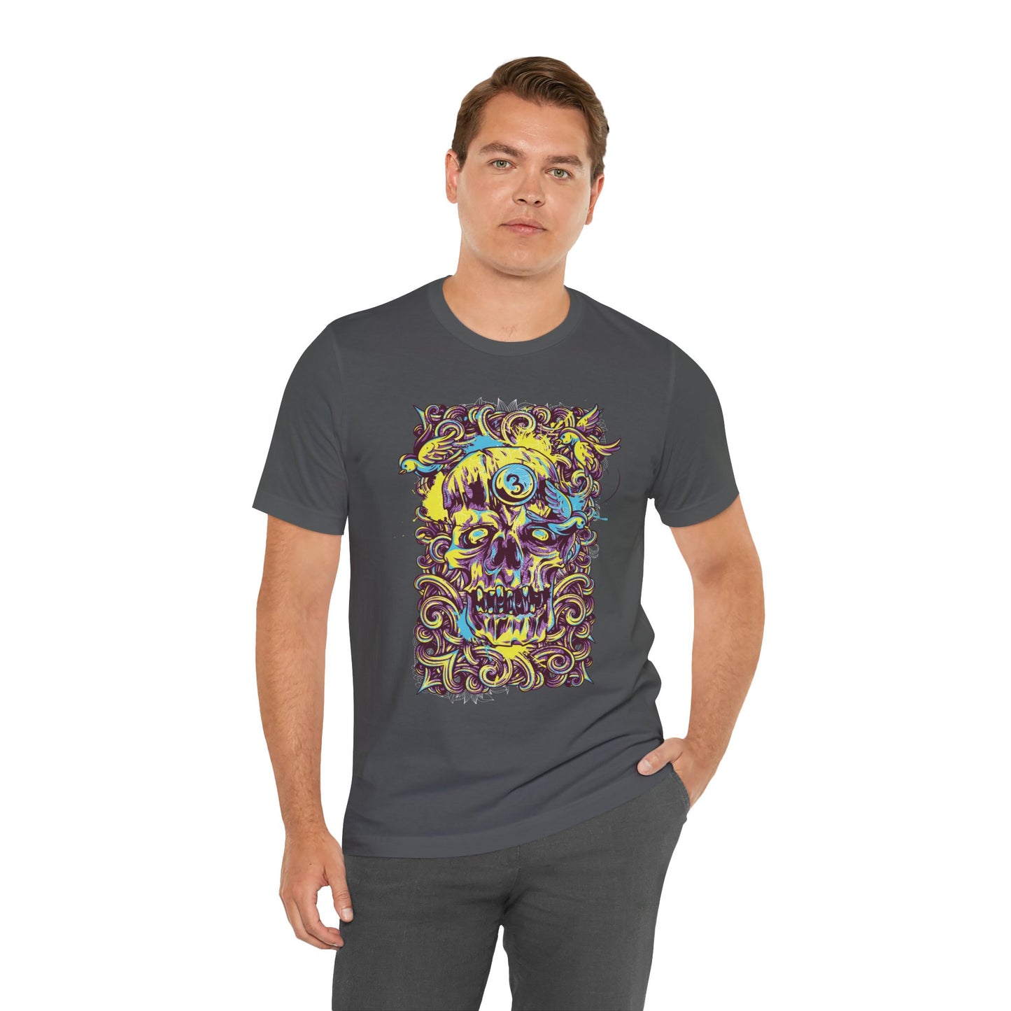 Colorful Skull Illustration Graphic Unisex Cotton T-Shirt r41