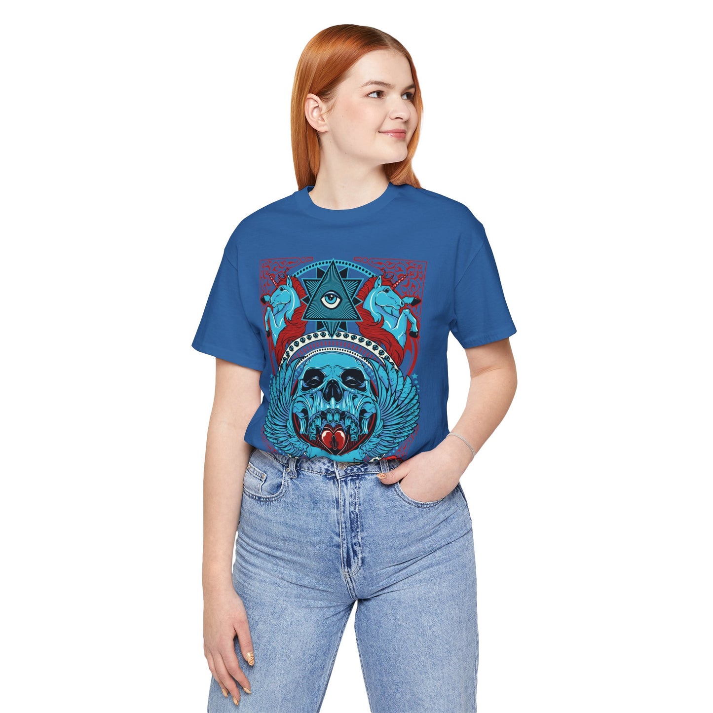 All-Seeing Skull Illustration Tee Winged Skull Third Eye Roses T-Shirt