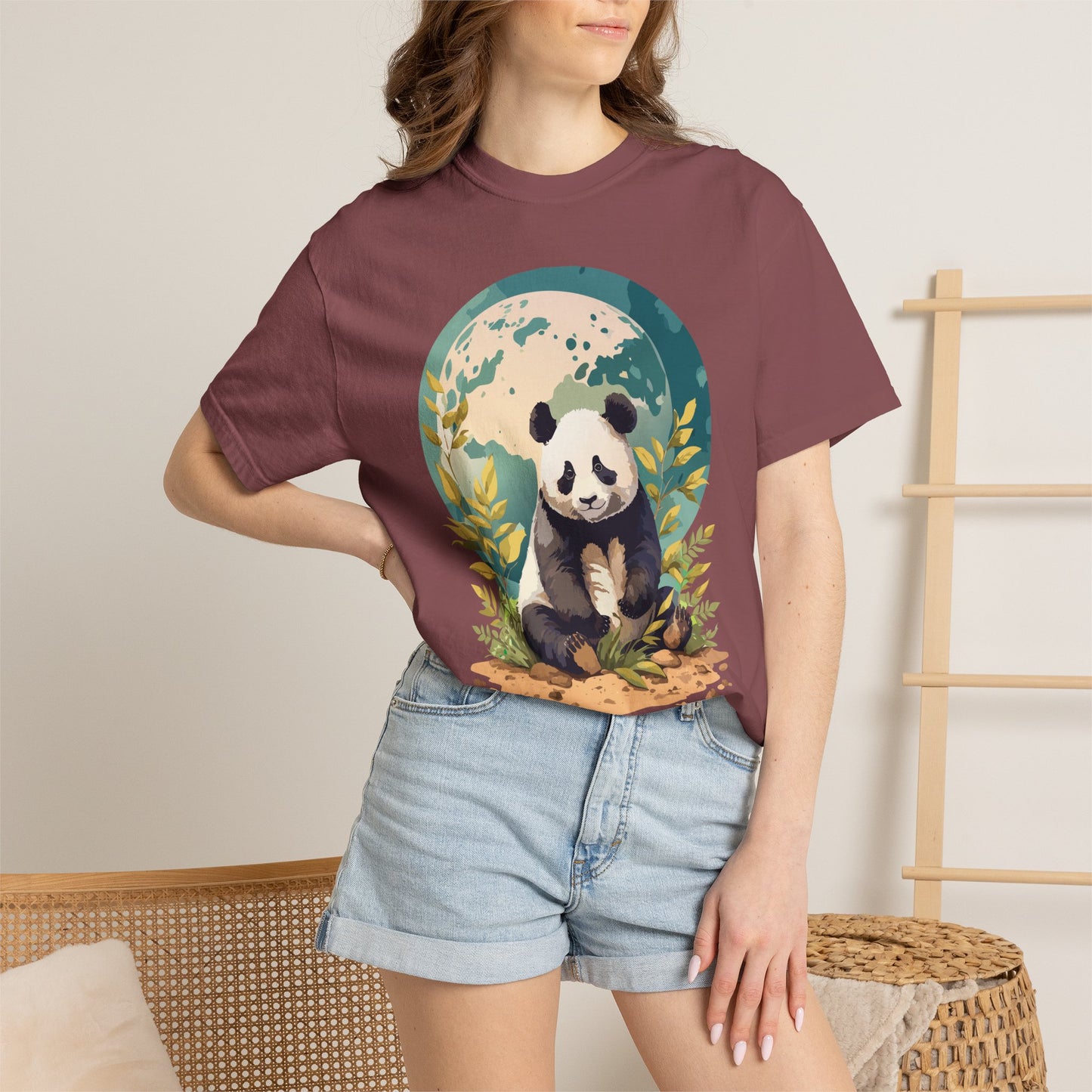 Panda Portrait T-Shirt Unisex Cotton Floral Chinese Graphic Circle Animal Art Tee pp6