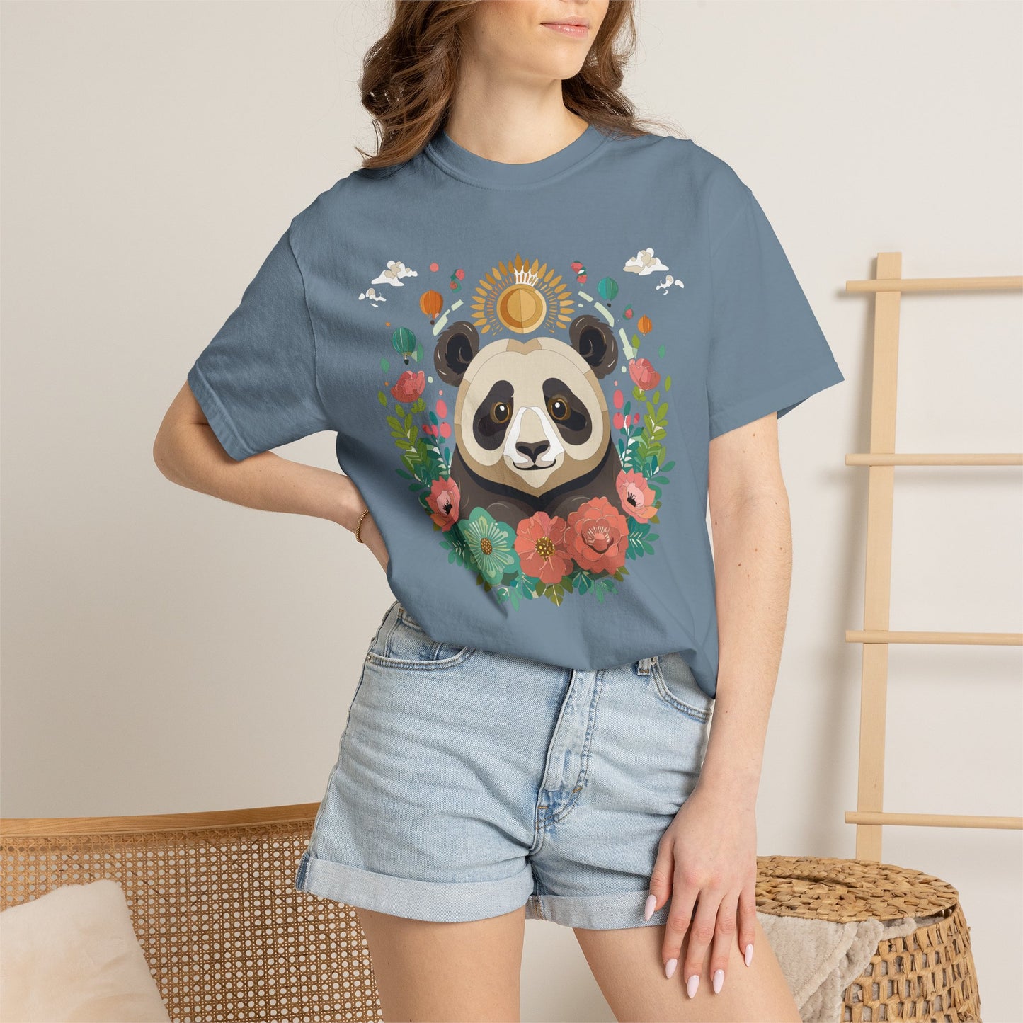 Panda Portrait T-Shirt Unisex Cotton Floral Chinese Graphic Circle Animal Art Tee p4