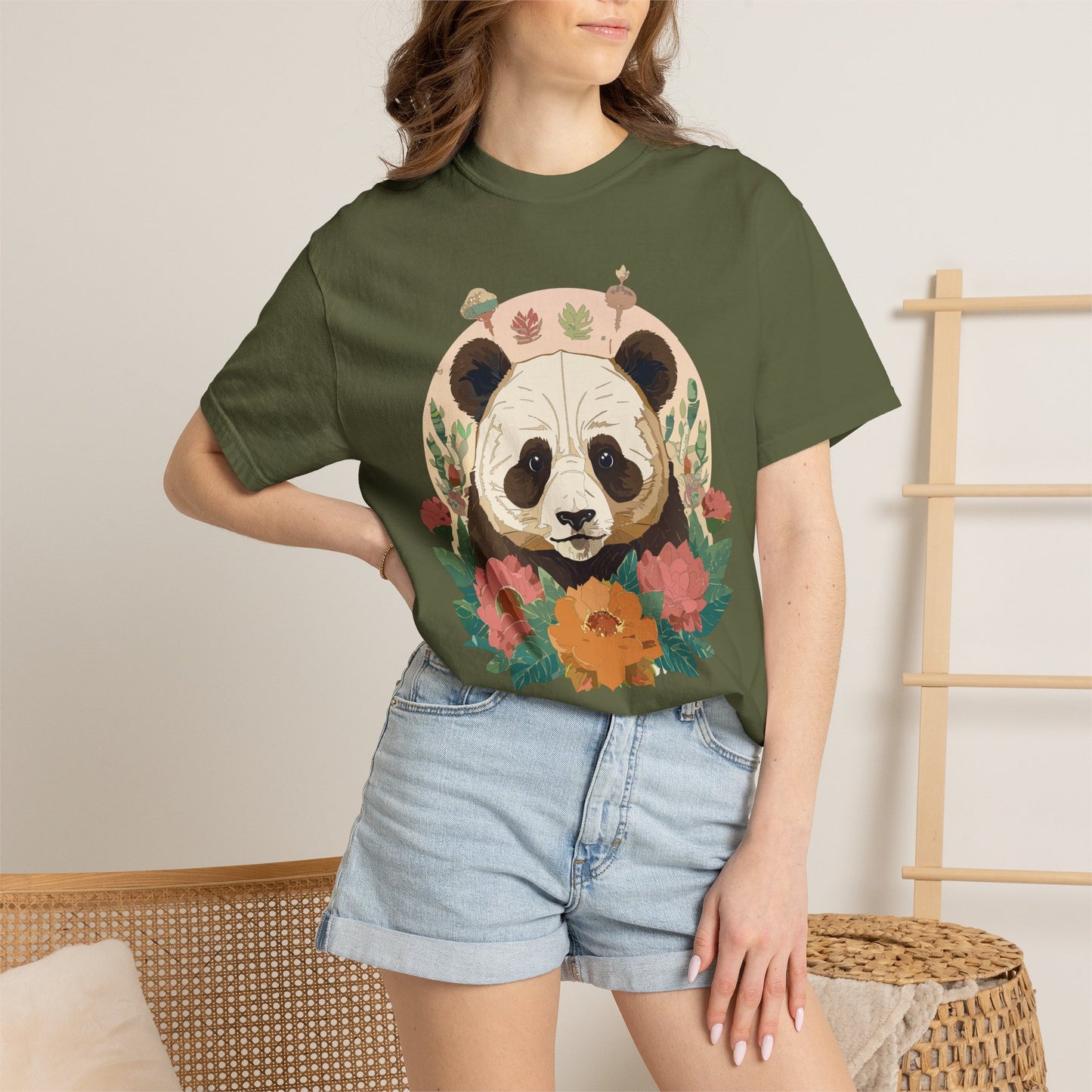 Panda Portrait T-Shirt Unisex Cotton Floral Chinese Graphic Circle Animal Art Tee p2