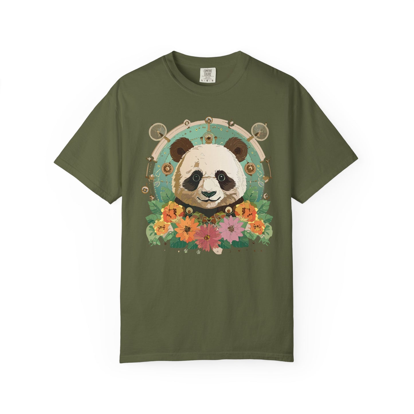 Panda Portrait T-Shirt Unisex Cotton Floral Chinese Graphic Circle Animal Art Tee p3