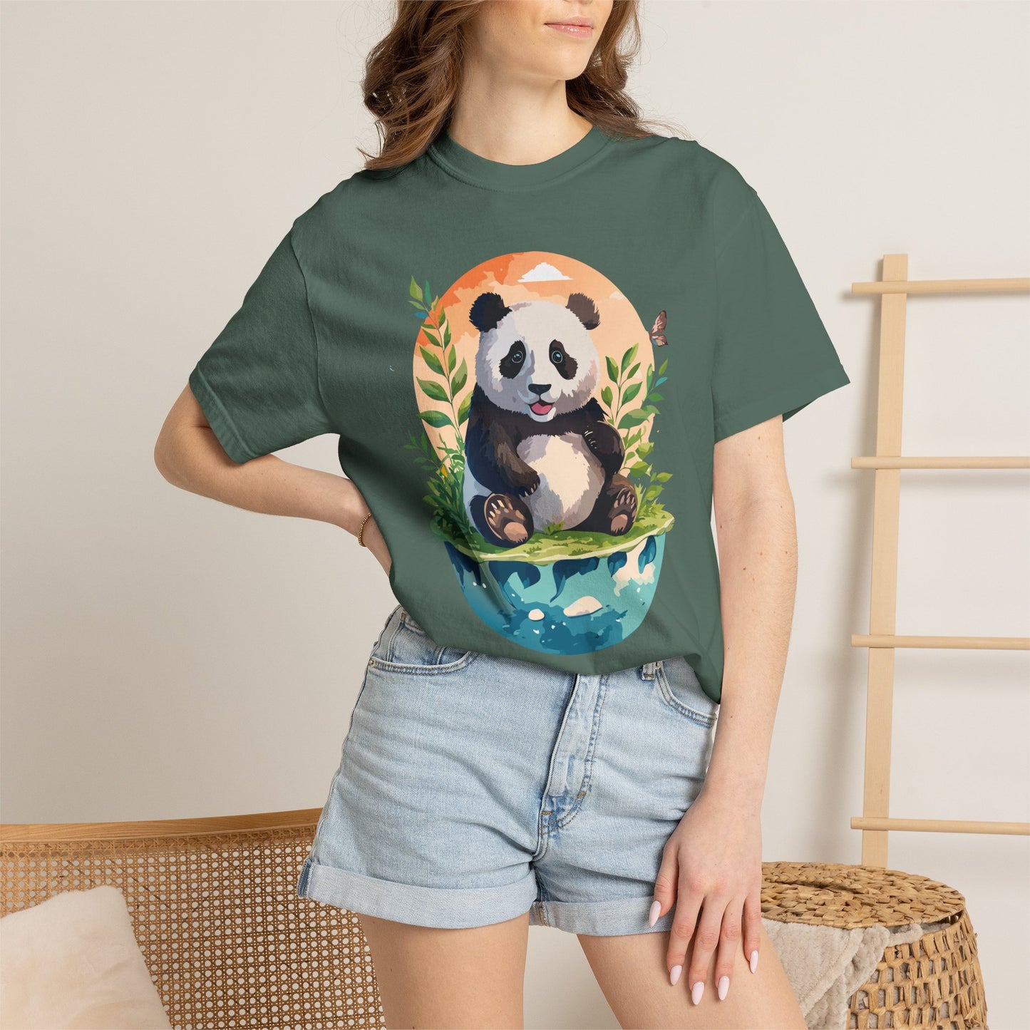 Panda Portrait T-Shirt Unisex Cotton Floral Chinese Graphic Circle Animal Art Tee pp4