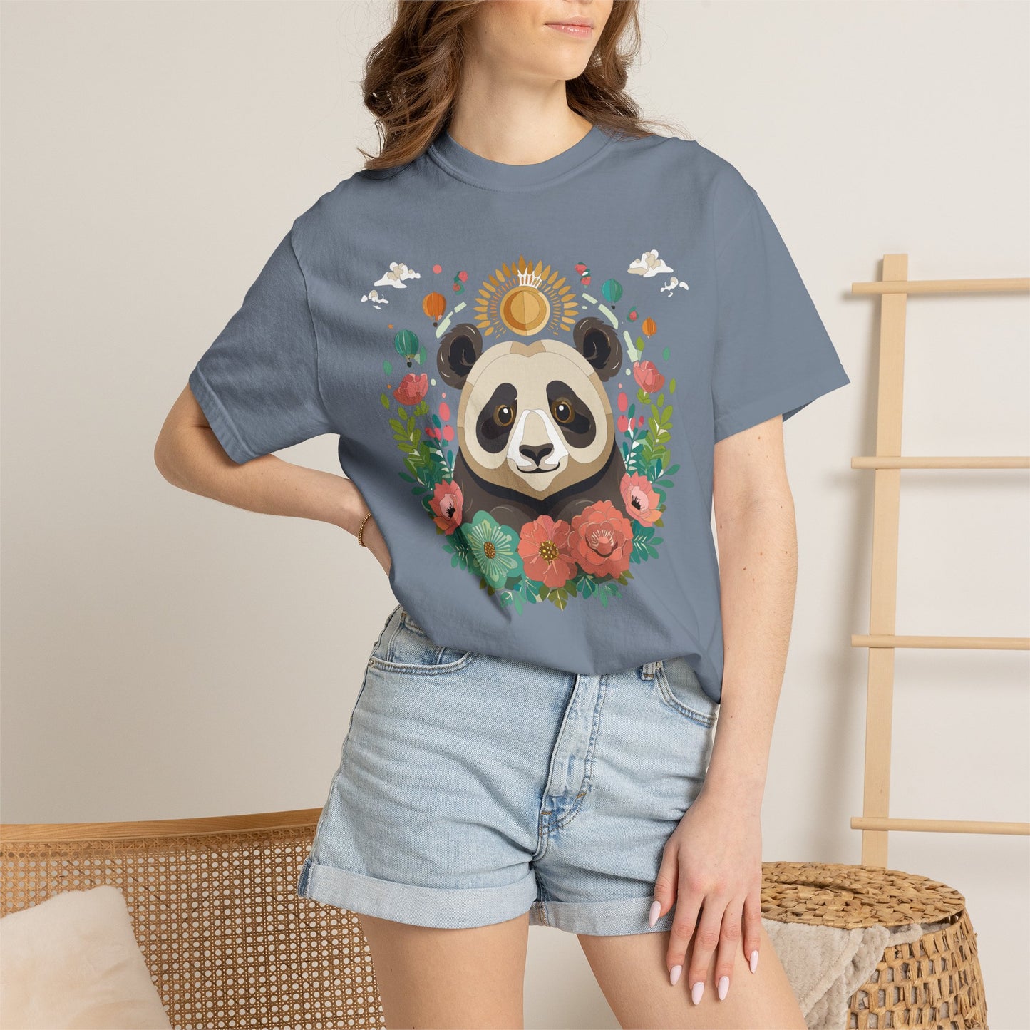 Panda Portrait T-Shirt Unisex Cotton Floral Chinese Graphic Circle Animal Art Tee p4