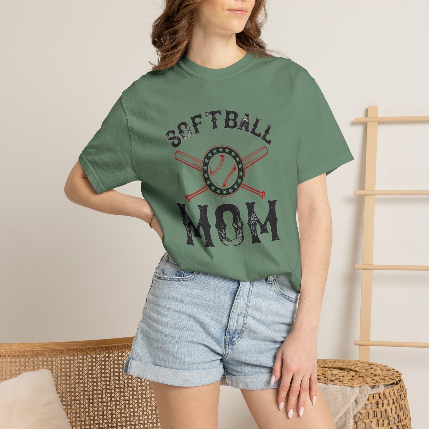 Softball Mom T-shirt Mother Day Mama Tee Unisex Comfort Colors Garment-Dyed Cotton h92