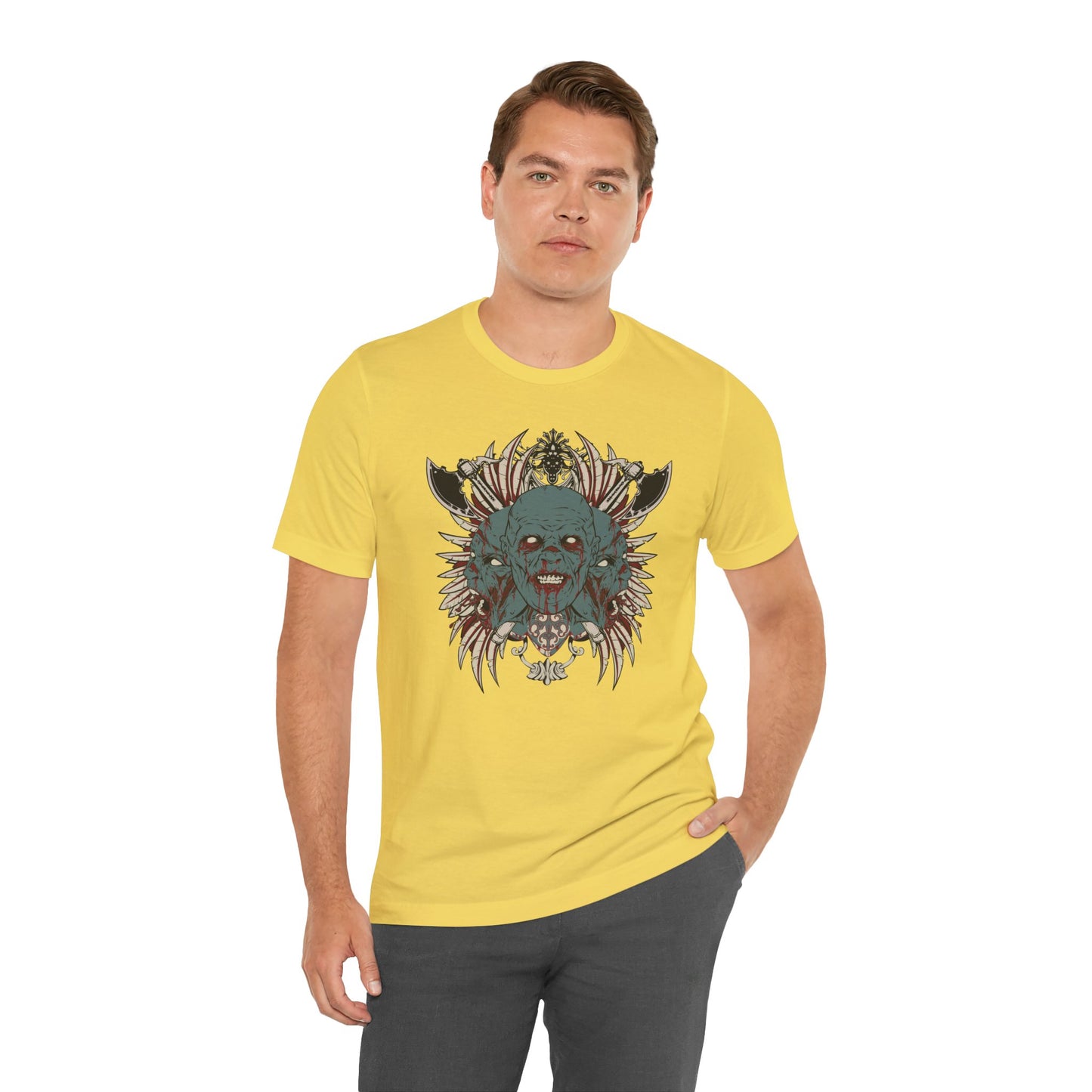 Zombie Skull Mandala T-Shirt Horror Graphic Tee, Gothic Skull Art-54-2