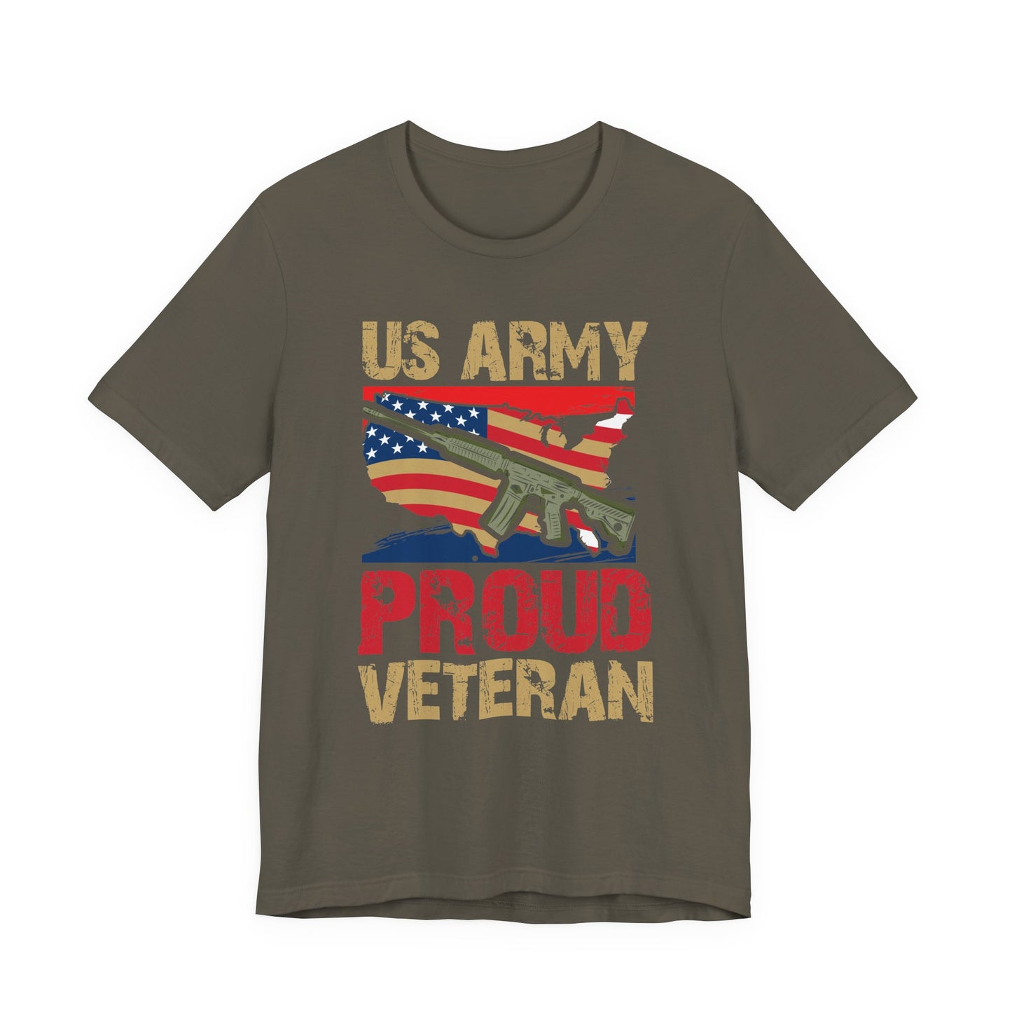 US Army Proud Veteran T-Shirt American Flag Rifle Military Unisex Cotton Tee v17