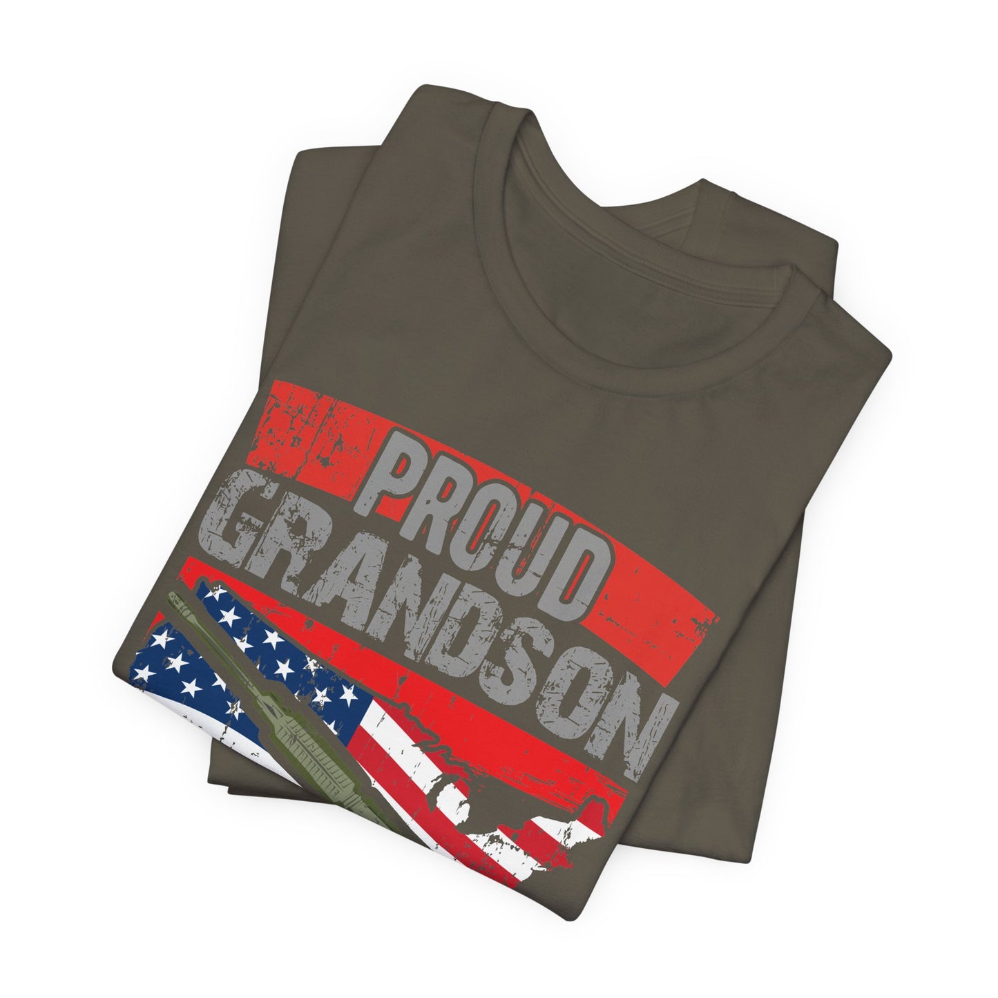 Proud Grandson of a WWII Veteran T-Shirt American Flag Rifle Graphic Unisex Cotton v16