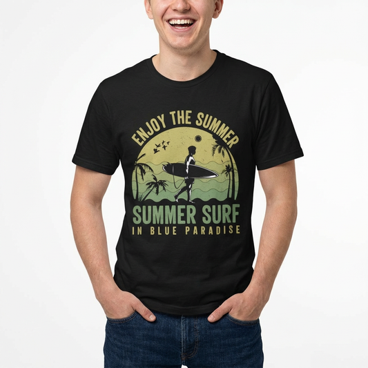 Summer Surf T-Shirt, Summer Design Shirts T-Shirt, Gildan 2000 Art Design T-Shirt, 100 Cotton T-Shirt with Art Design -SD-7