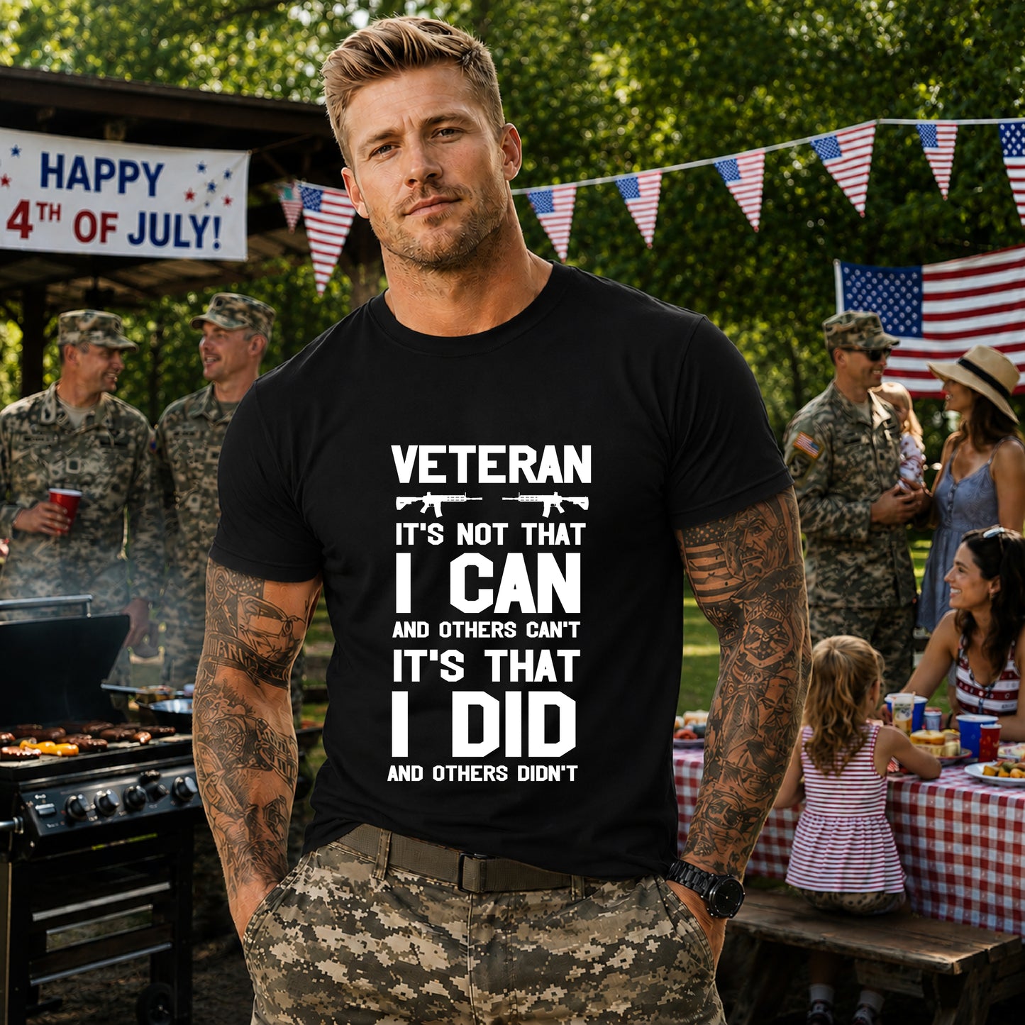 Veteran I Did Not Can Statement T-Shirt Military Rifle Silhouette Patriotic Unisex Cotton v61
