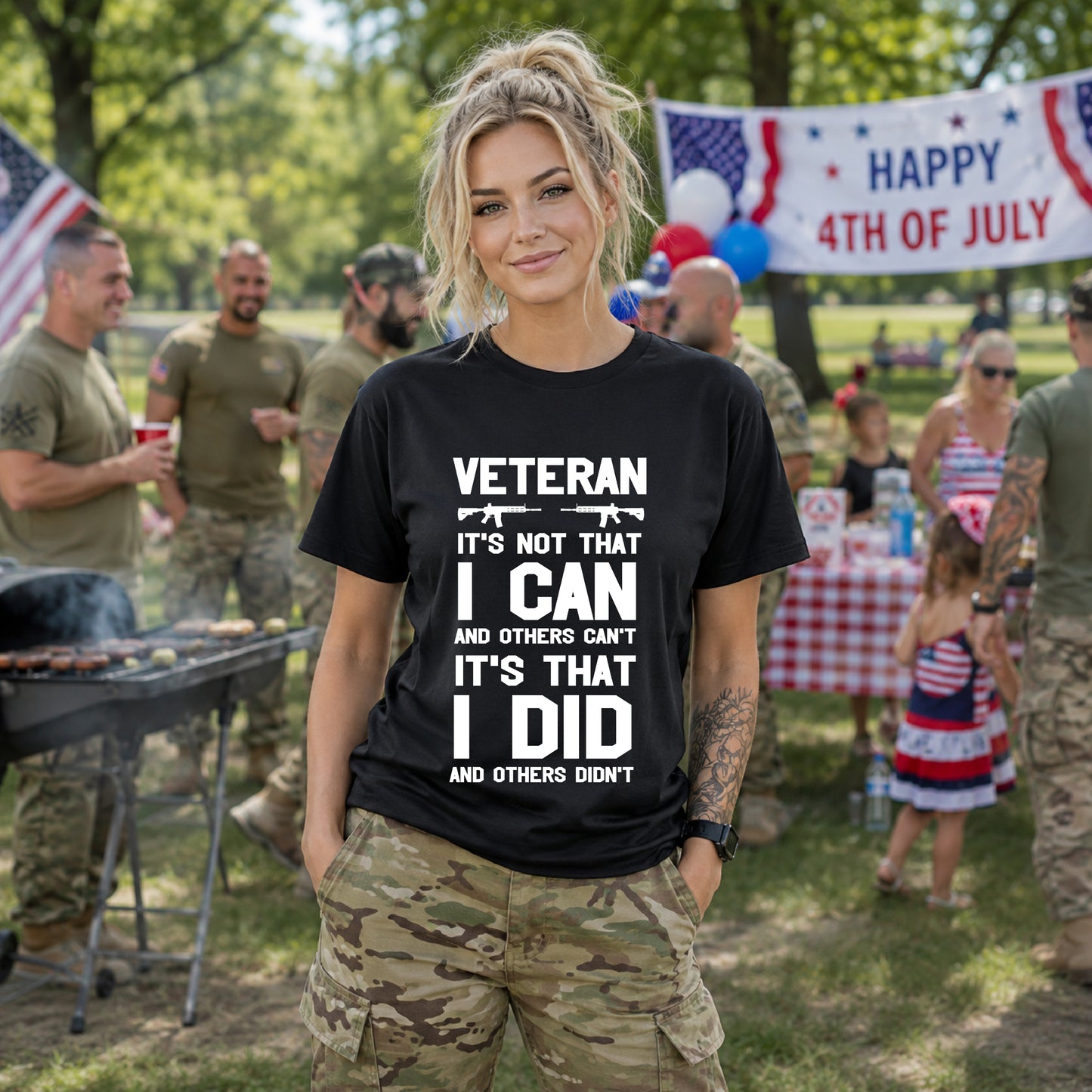 Veteran I Did Not Can Statement T-Shirt Military Rifle Silhouette Patriotic Unisex Cotton v61