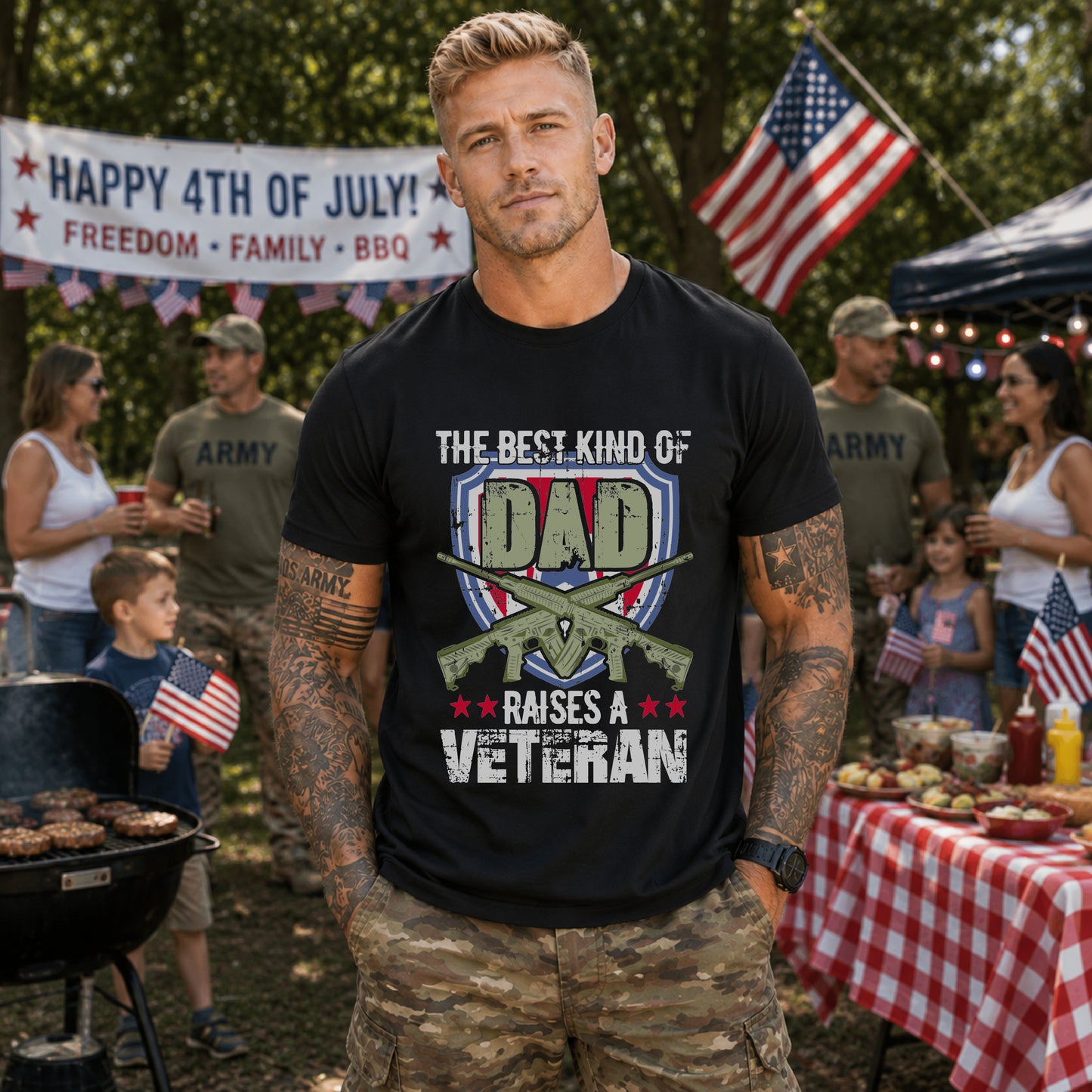 The Best Kind of Dad Raises a Veteran T-Shirt Military Veteran Pride Unisex Cotton Tee v13