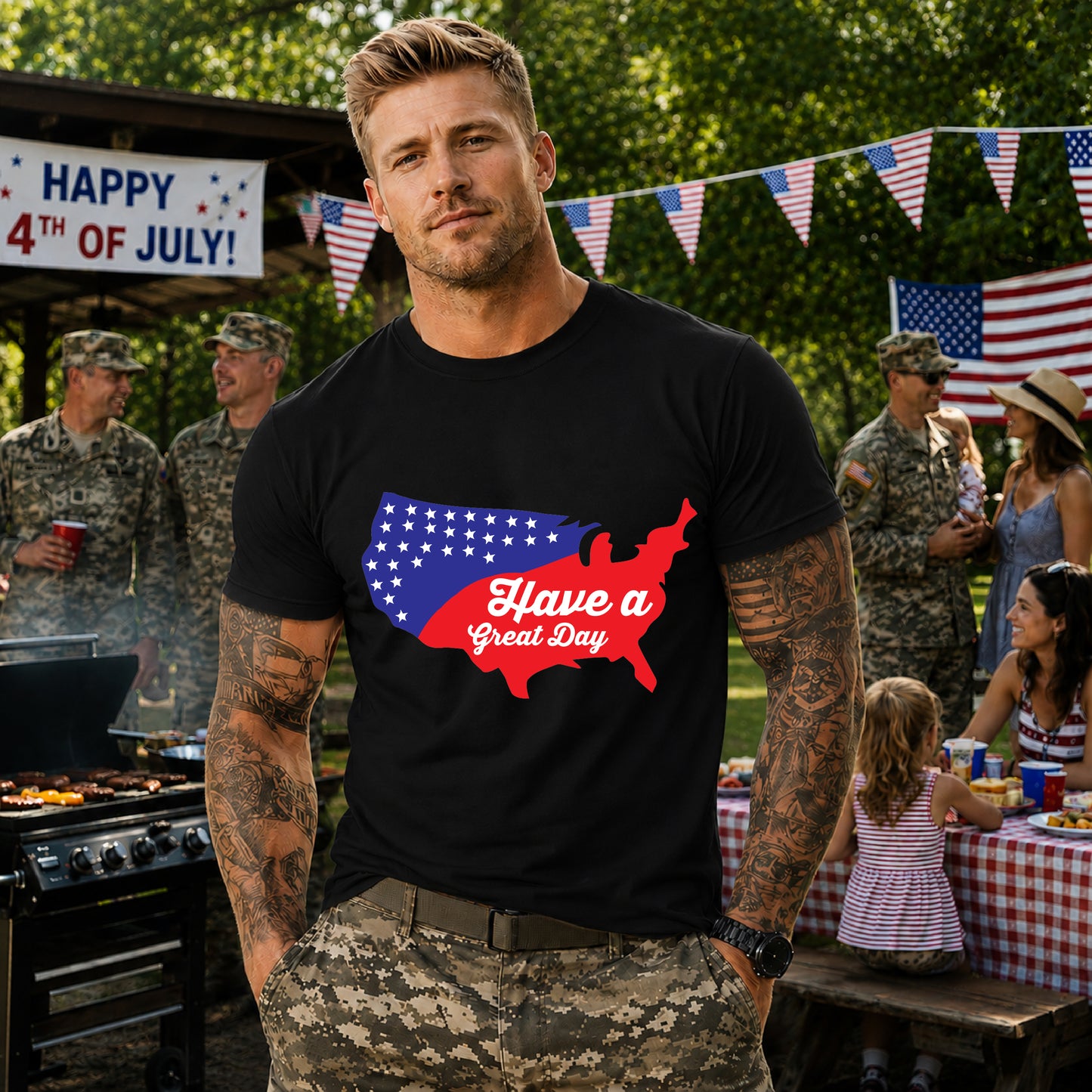 USA Map Patriotic Graphic Unisex Cotton T-Shirt 021