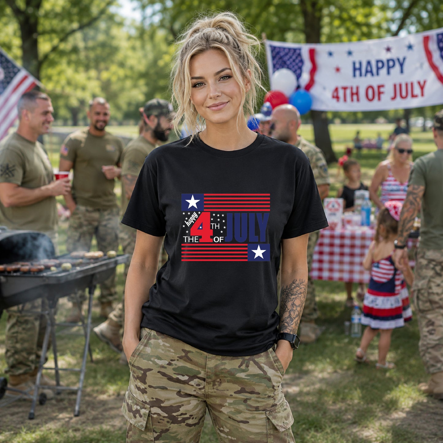 4th of July Flag Independence Day Graphic Unisex Cotton T-Shirt 014