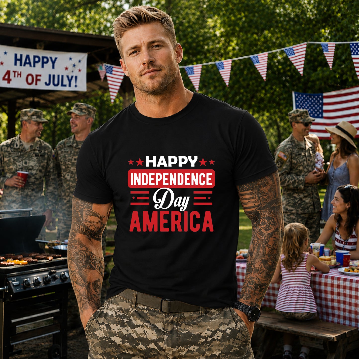 Happy Independence Day America Graphic Unisex Cotton T-Shirt 015
