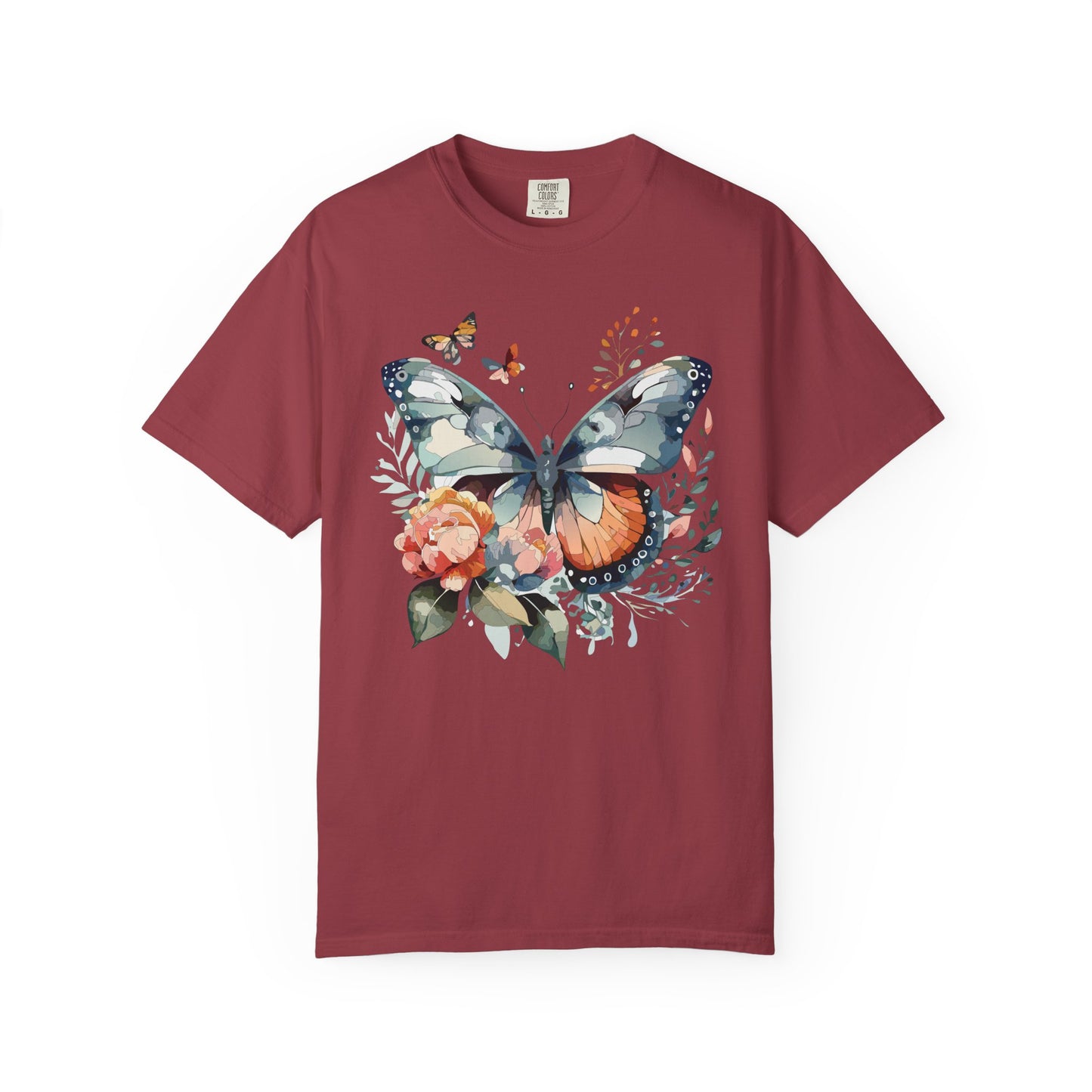 Butterfly Floral Print T-Shirt Botanical Design Unisex Heavy Cotton Tee b1