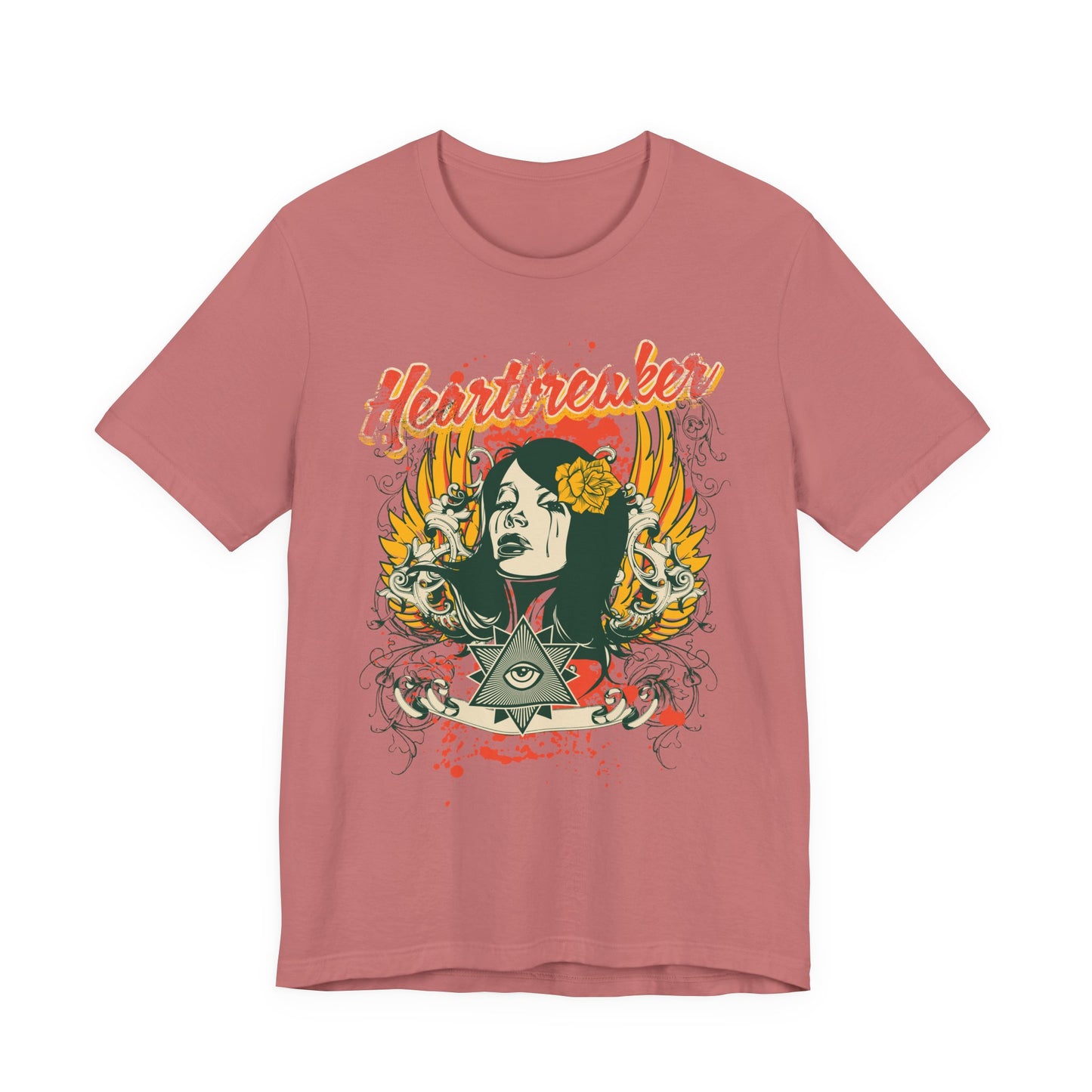 Heartbreaker Illustration Tee Retro Femme Portrait Floral Skull Graphic T-Shirt